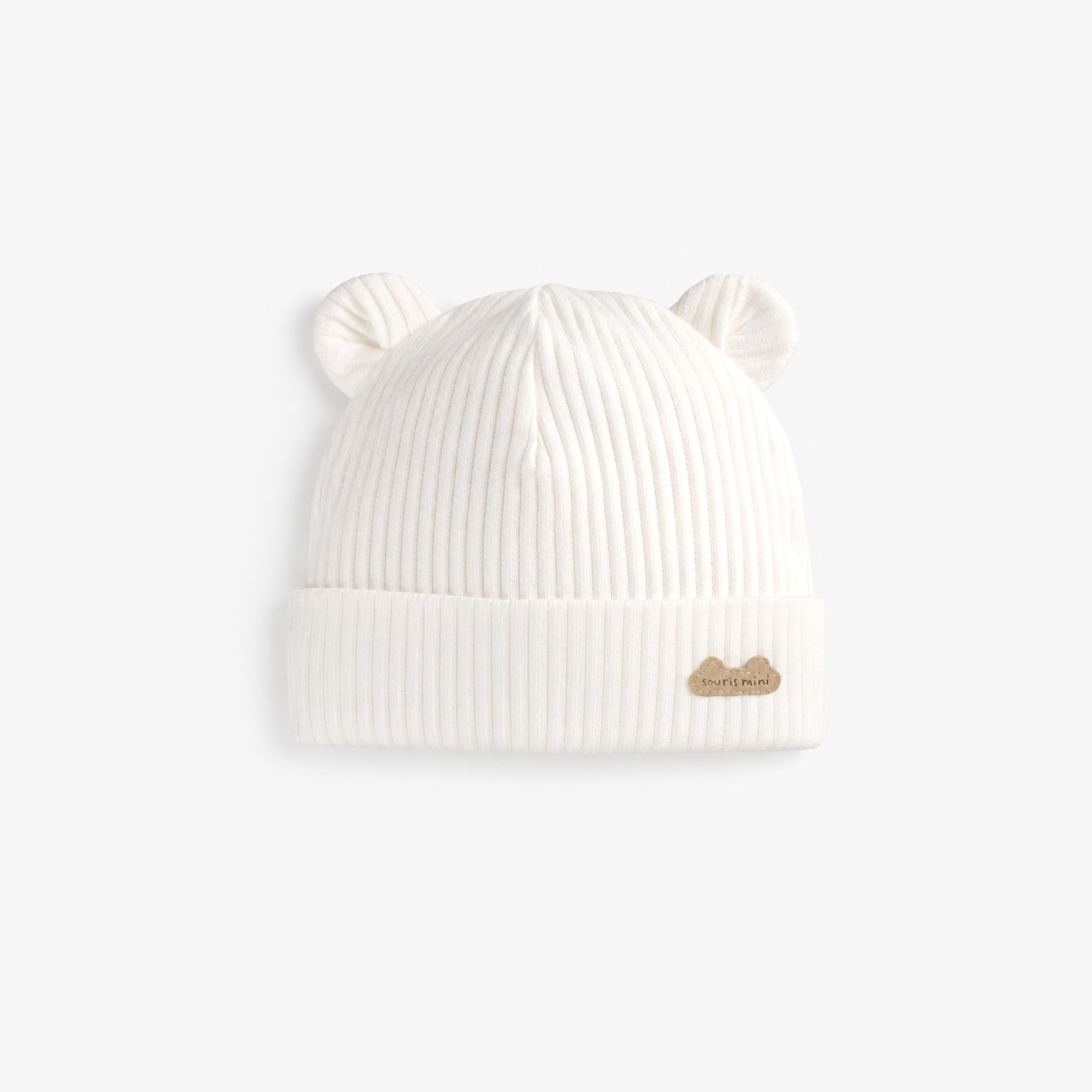 Bonnet crème côtelé avec oreilles d’ourson, bébé - Souris Mini