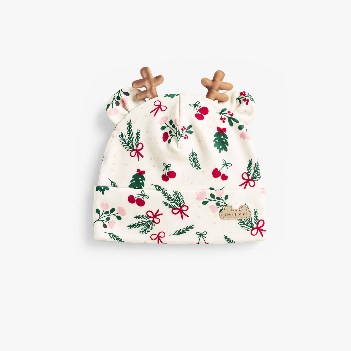 Bonnet crème à imprimé floral et oreilles de renne, naissance - Souris Mini