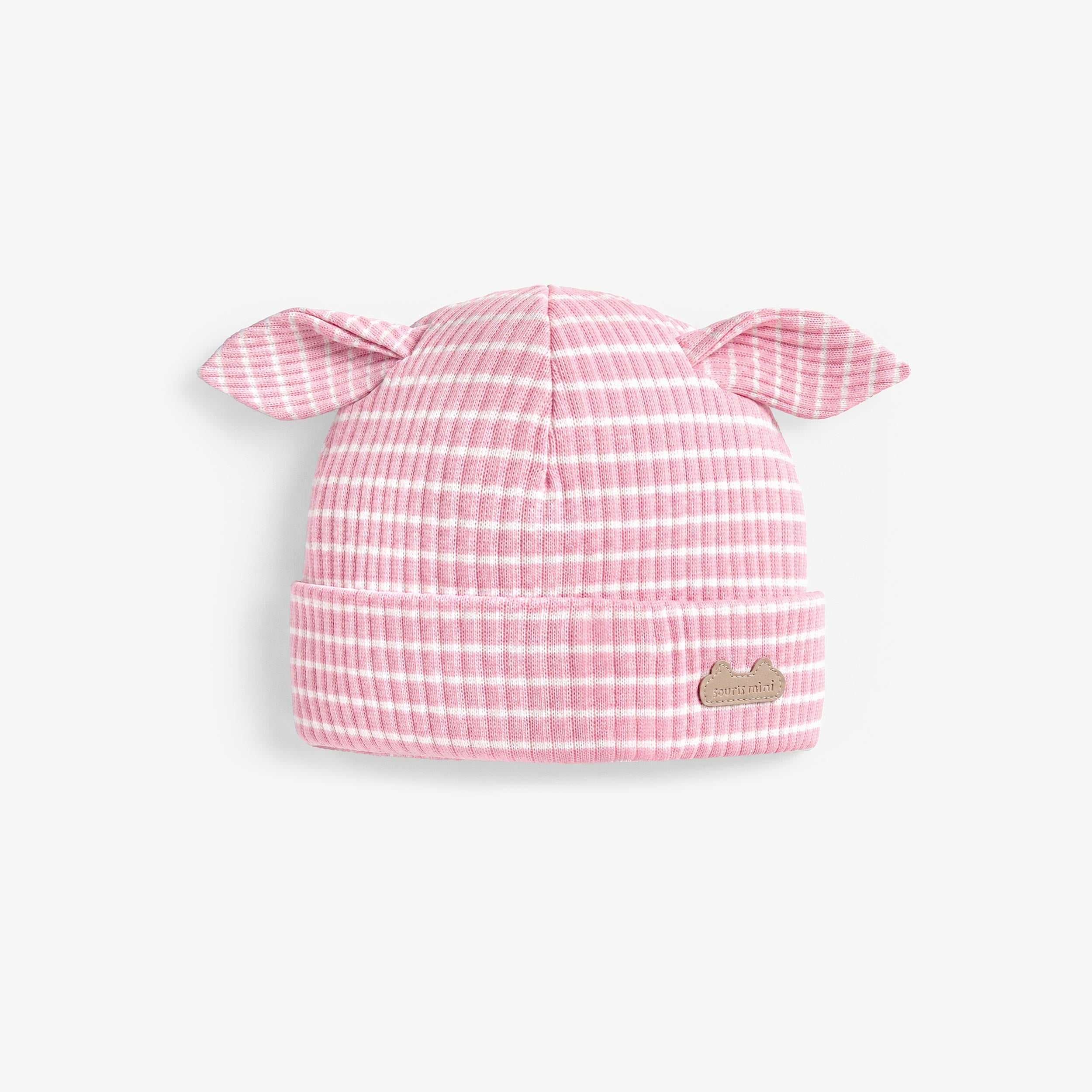 Bonnet rose à rayures avec oreilles de lapin, bébé fille - Souris Mini