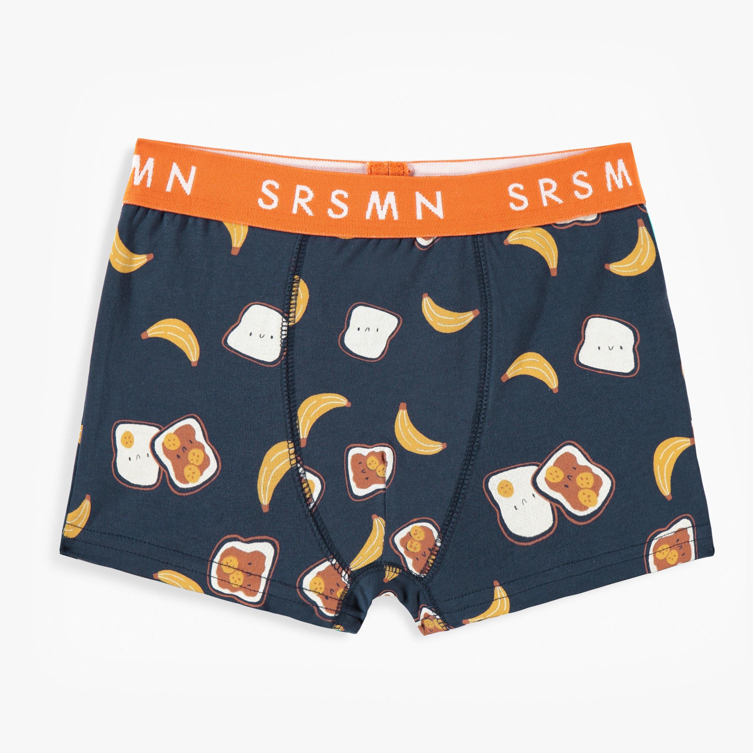 Boxer ajusté bleu foncé à imprimé de tartines et bananes, enfant - Souris Mini