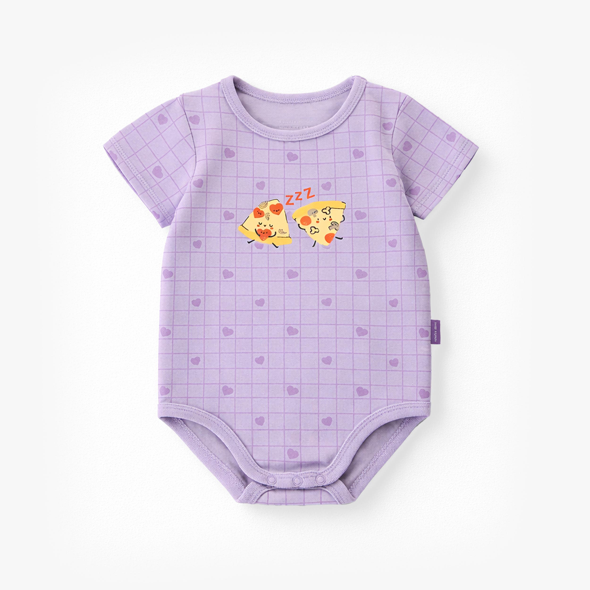 Cache-couche mauve avec cœurs et illustration pizza, bébé - Souris Mini