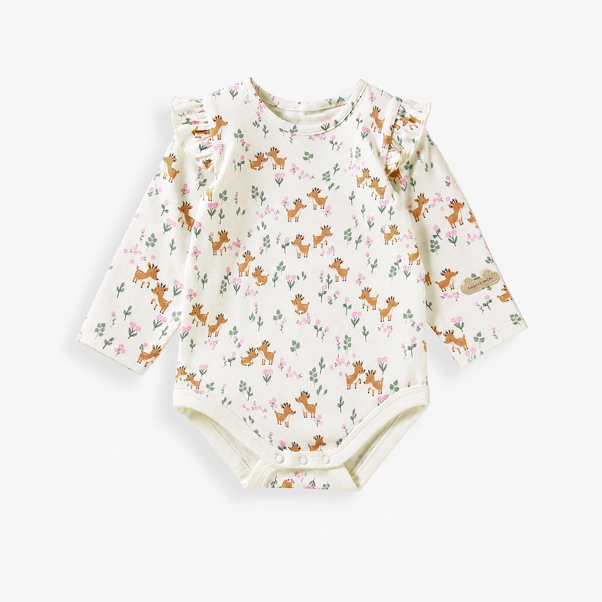 Cache-couche crème à imprimé de faons et de fleurs, naissance - Souris Mini