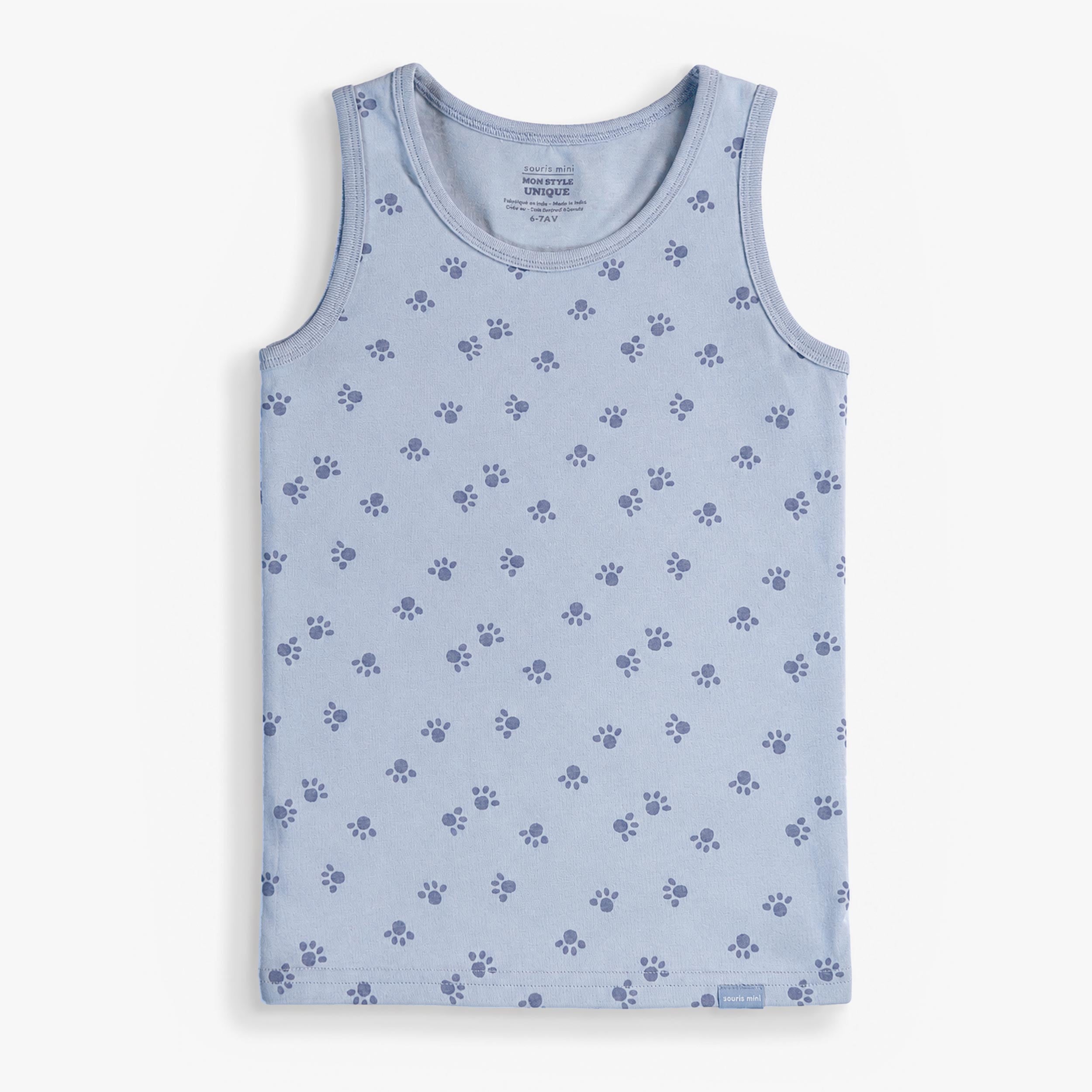 Camisole bleue à imprimé de pattes pour enfant en jersey de coton extensible. - Souris Mini