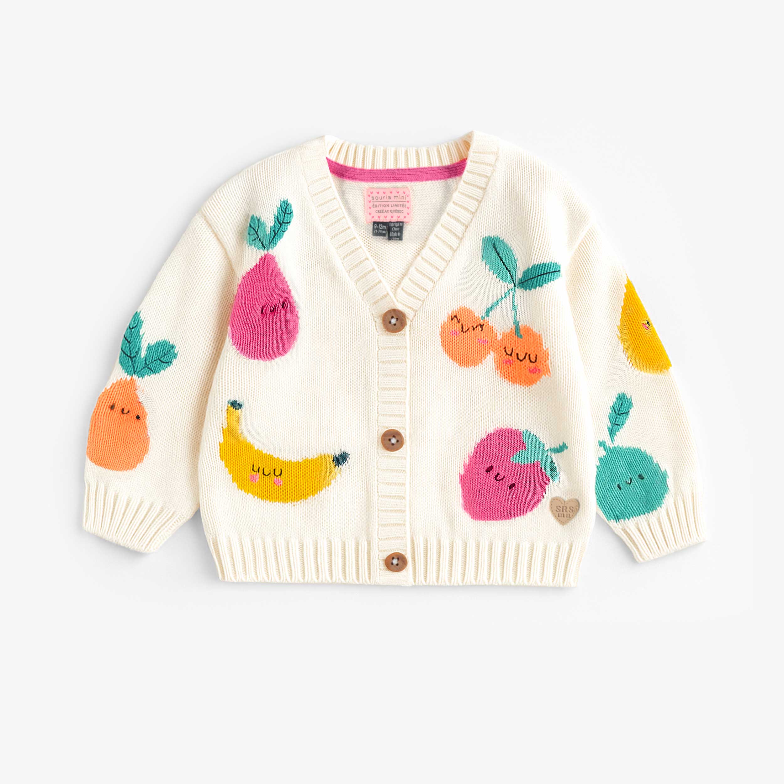 Cardigan crème en tricot avec motifs de fruits, bébé - Souris Mini