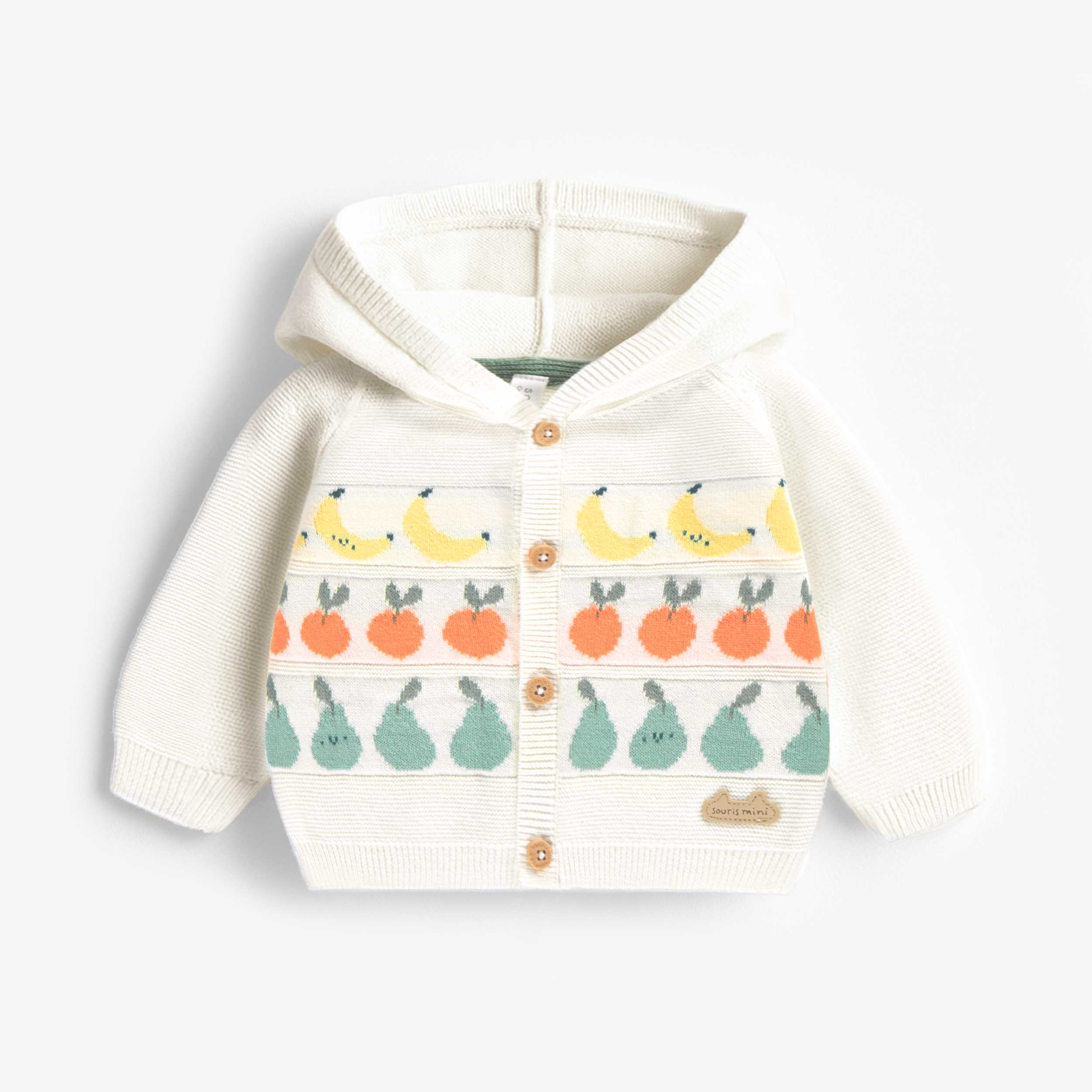 Cardigan crème en tricot avec motifs fruités, naissance - Souris Mini