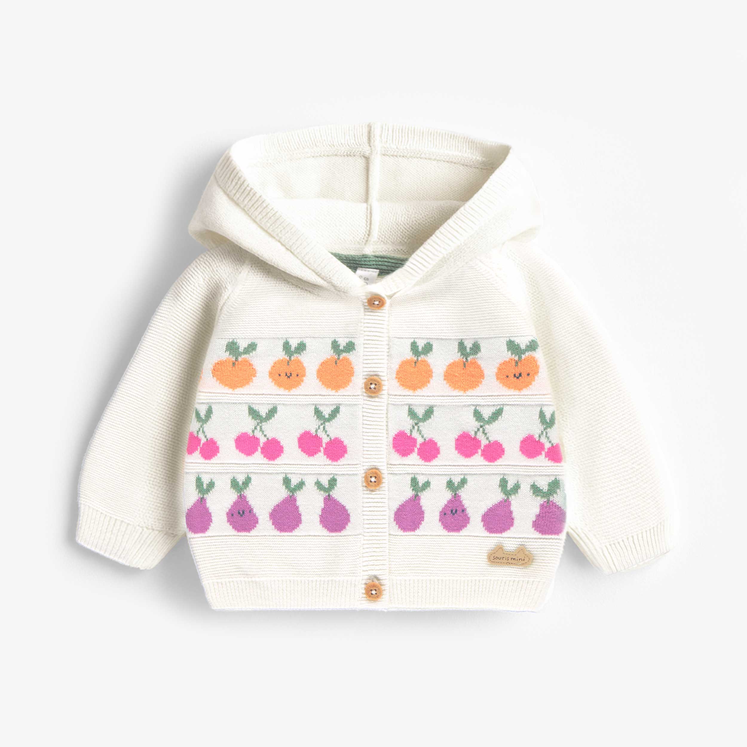 Cardigan crème en tricot avec motifs jacquard, naissance - Souris Mini