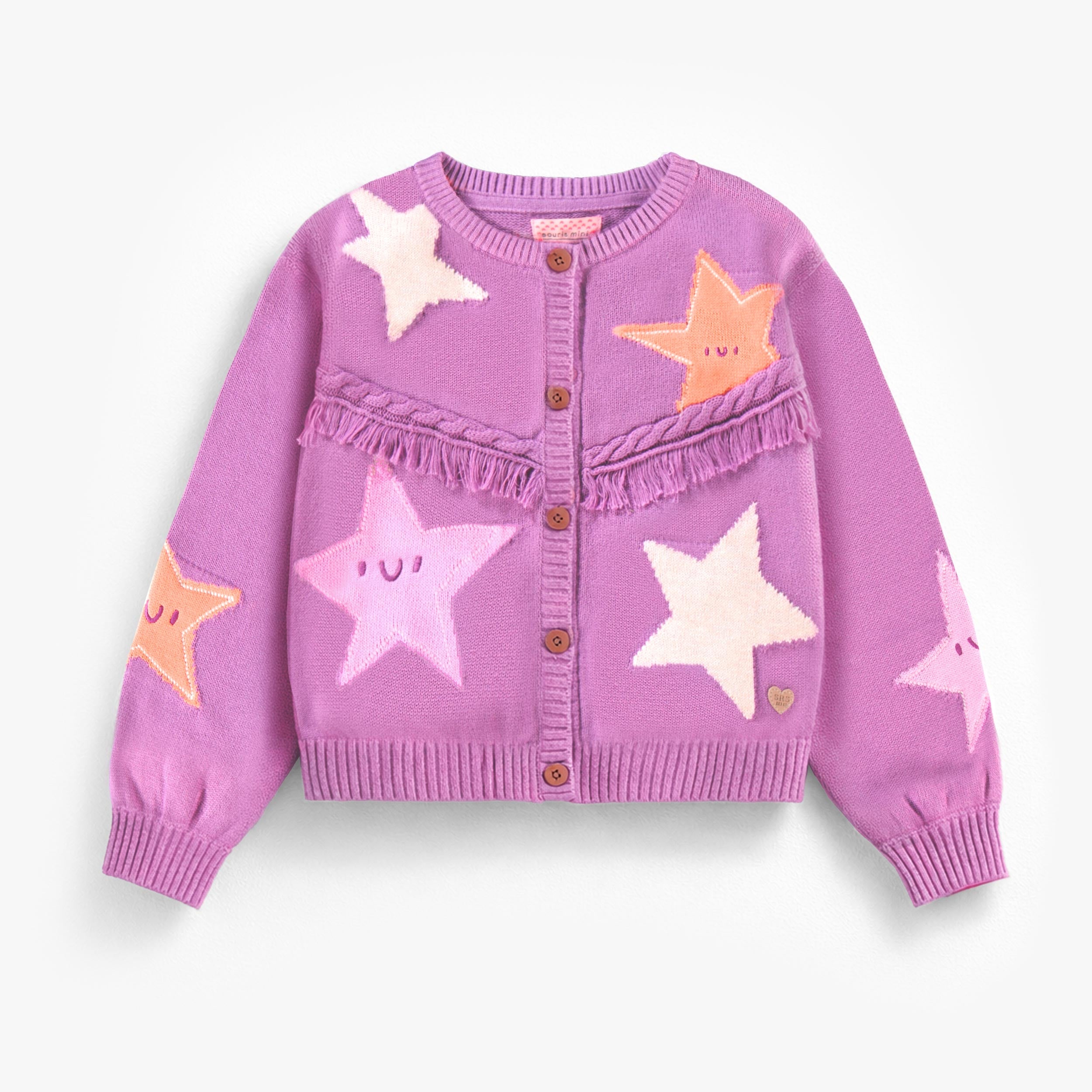Cardigan mauve en tricot à motifs d’étoiles, enfant - Souris Mini