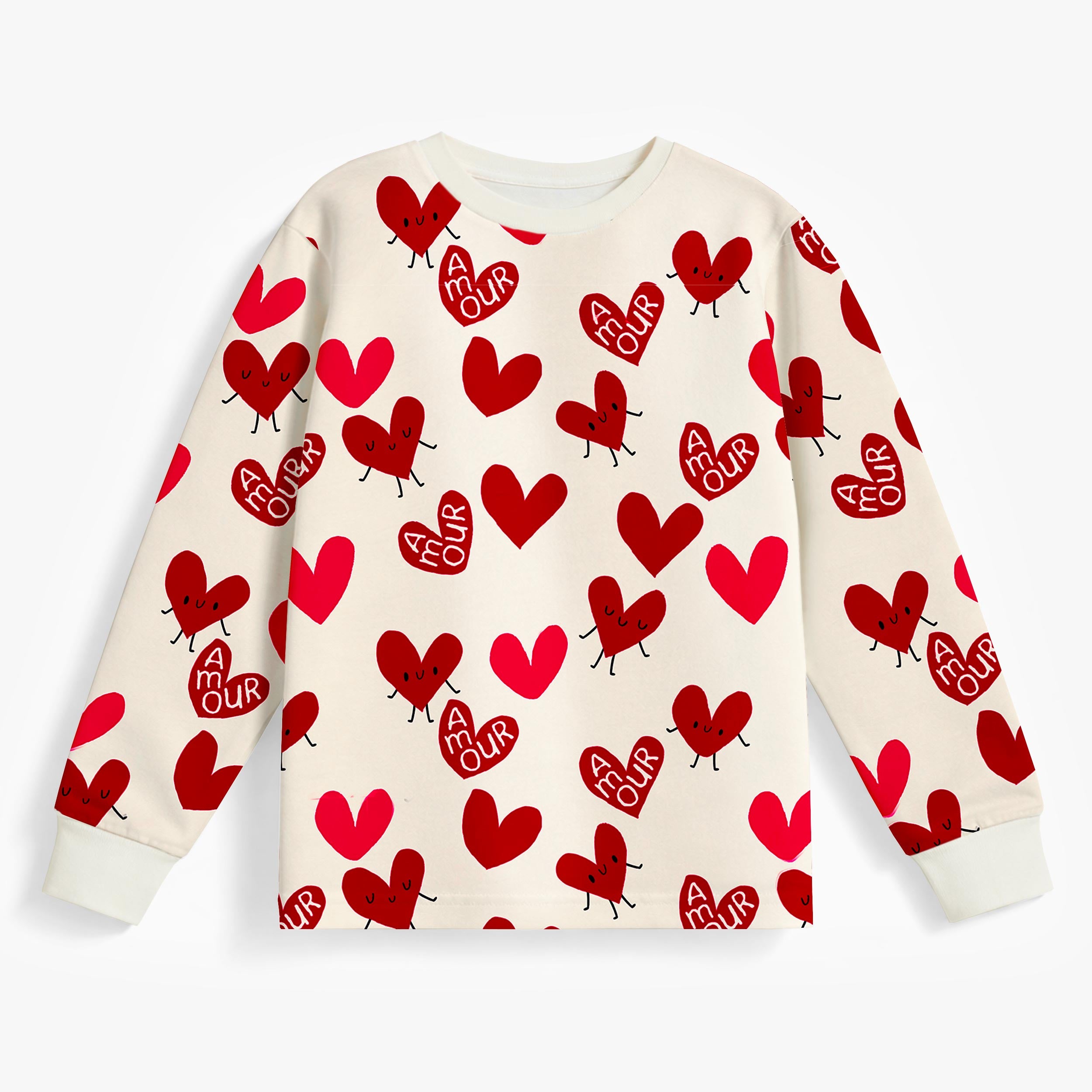 Chandail du pyjama deux pièces crème à motifs de cœurs, enfant- Souris Mini