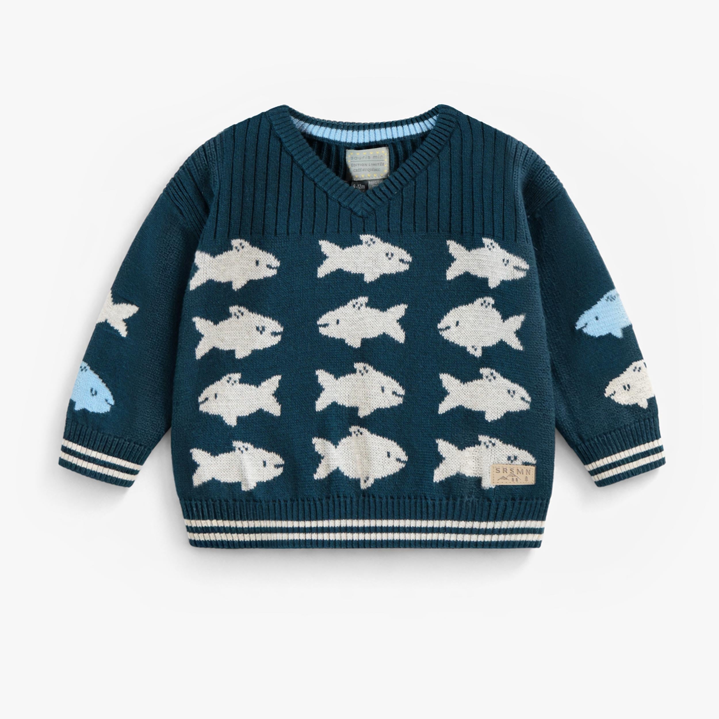 Chandail bleu en tricot avec poissons, bébé - Souris Mini