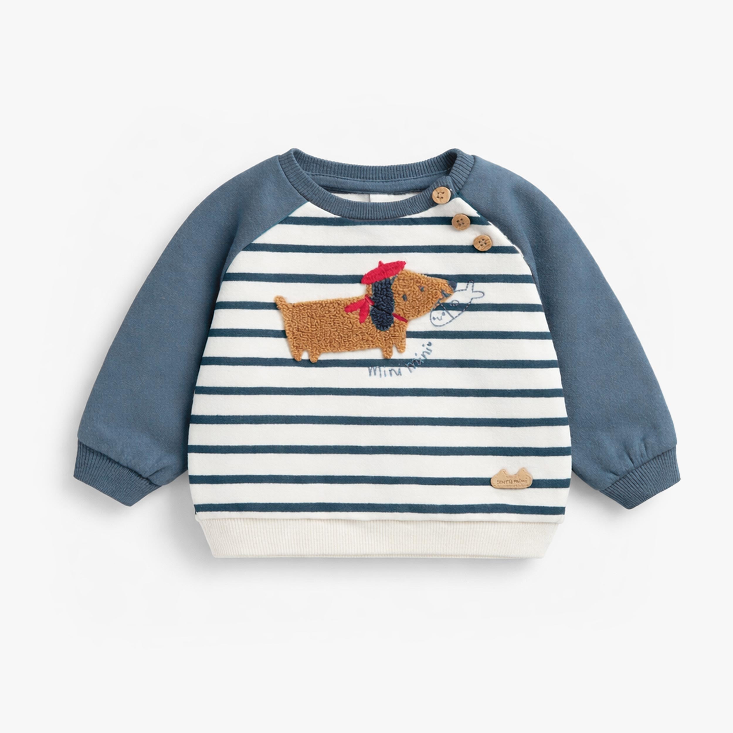 Chandail bleu et crème avec rayures et illustration, naissance - Souris Mini