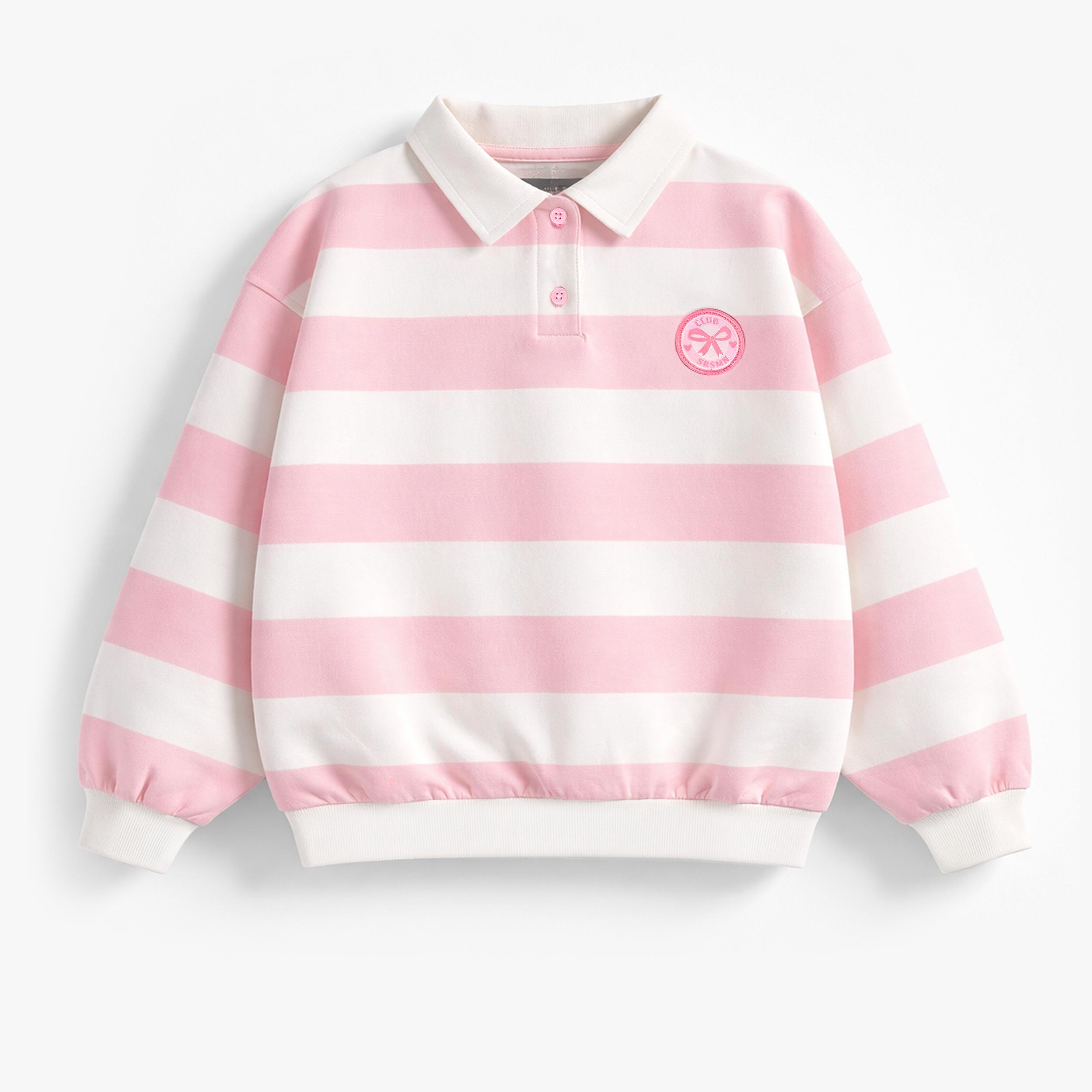 Chandail crème et rose à rayures avec col polo, enfant - Souris Mini