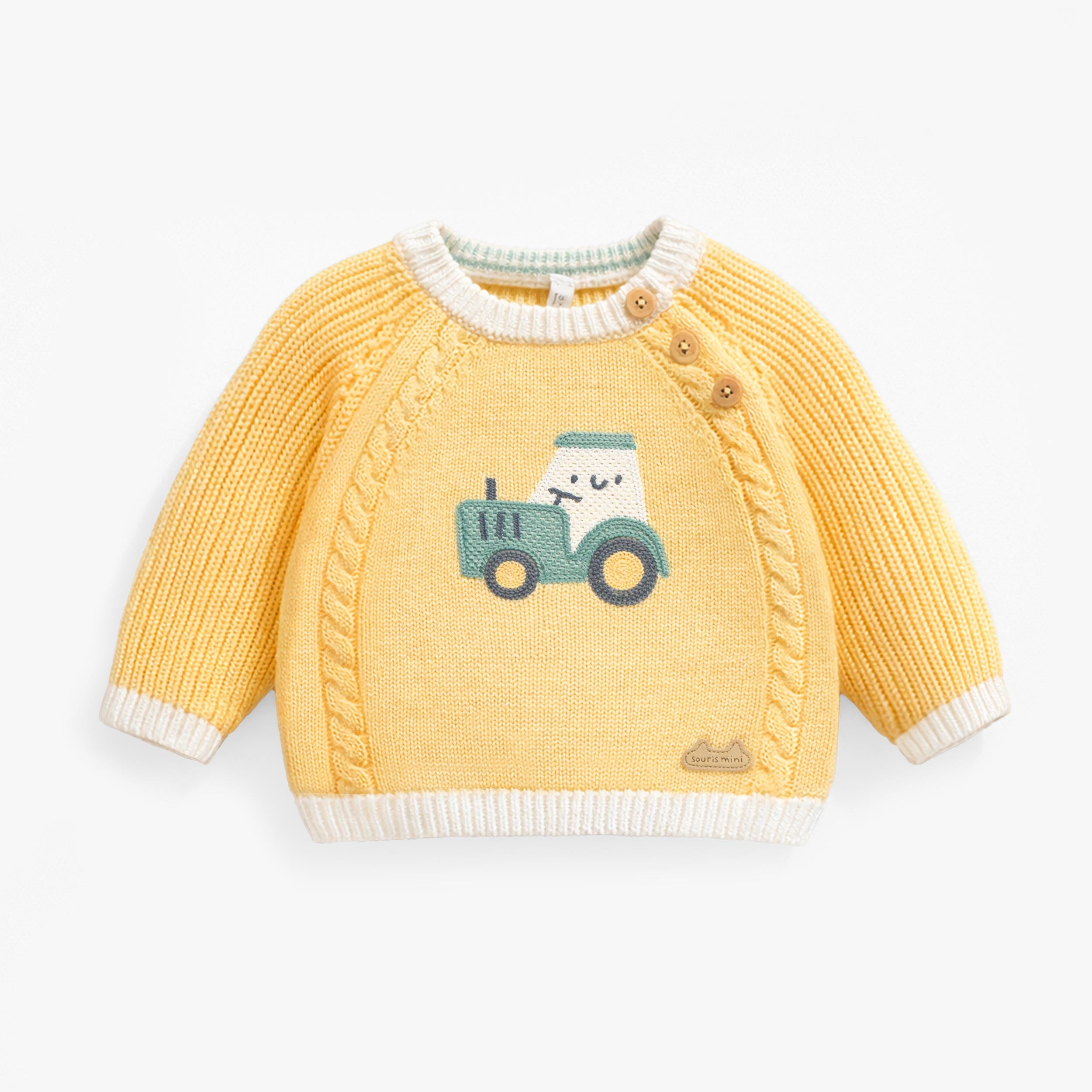 Chandail jaune en tricot avec tracteur, naissance - Souris Mini