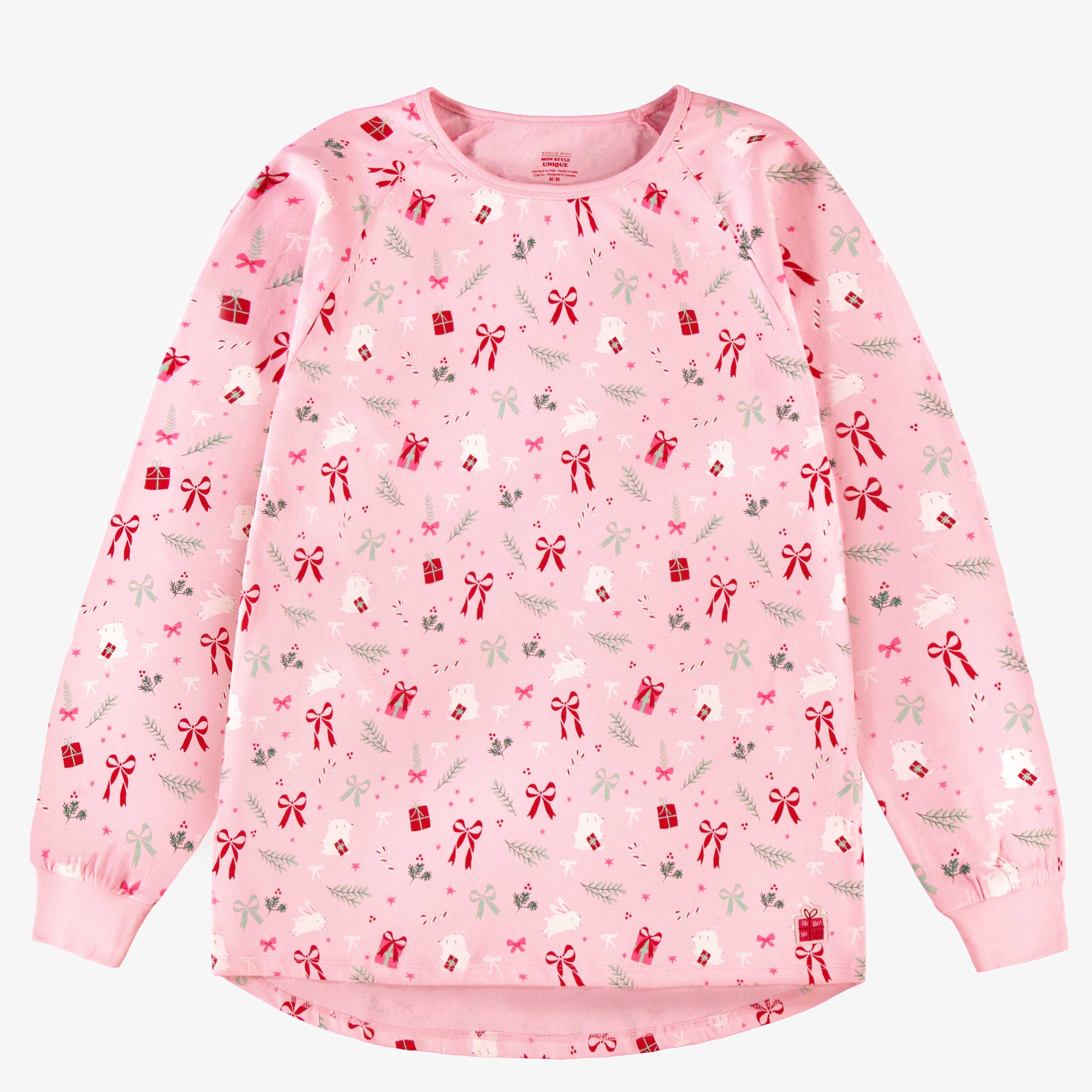 Chandail de pyjama rose à motifs des Fêtes, adulte - Souris mini