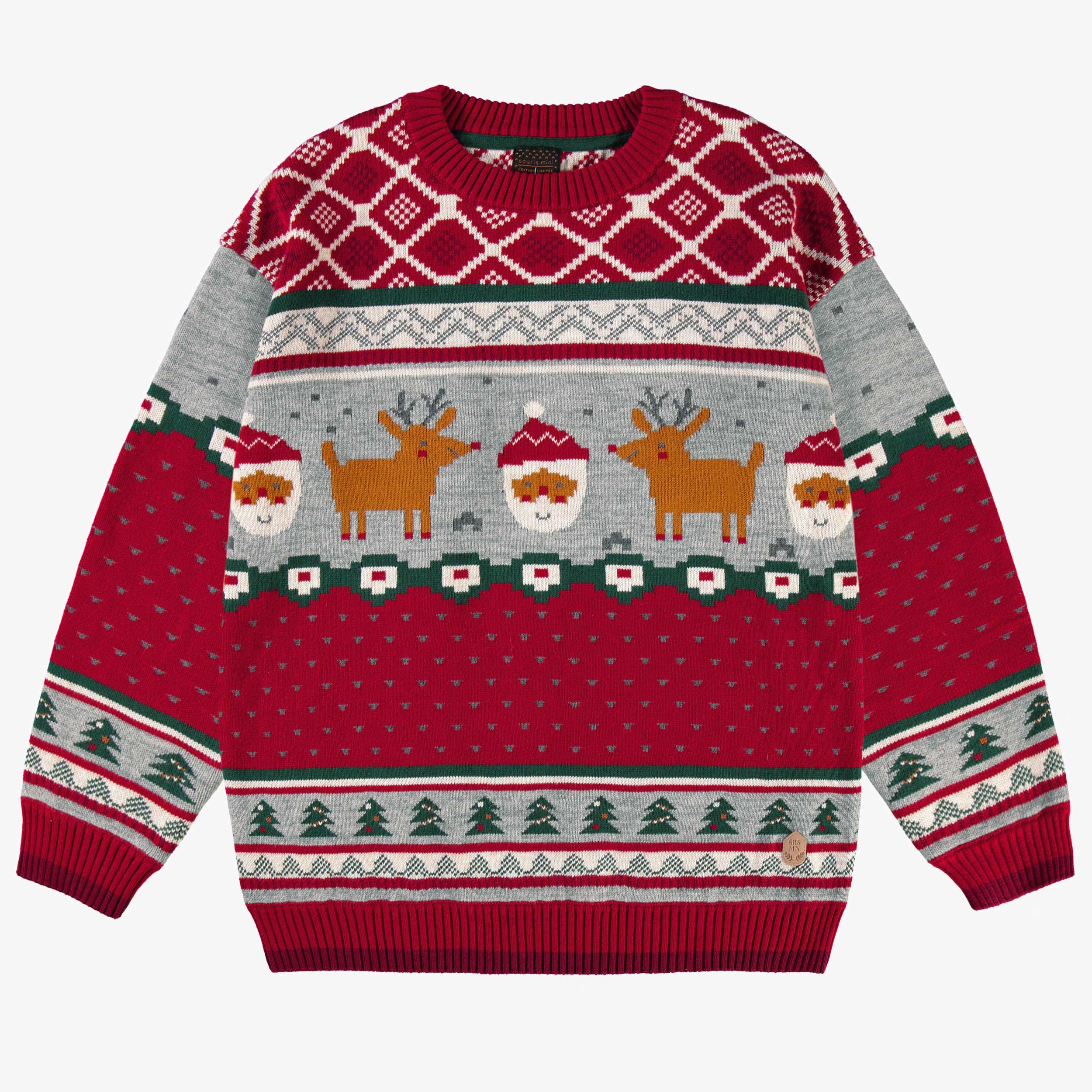 Chandail rouge en tricot à motifs festifs, adulte - Souris mini