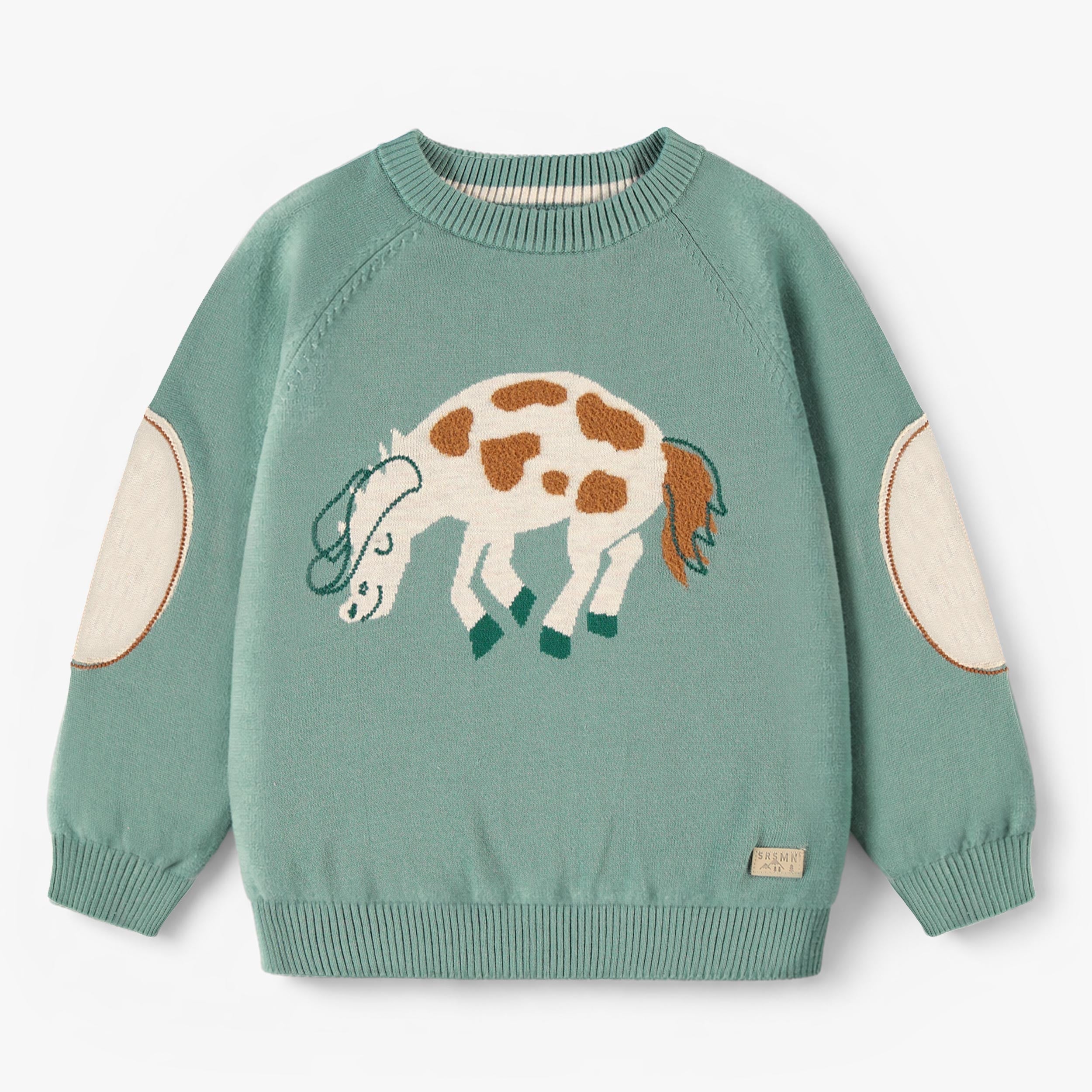 Chandail turquoise en tricot à motif de cheval, enfant - Souris Mini