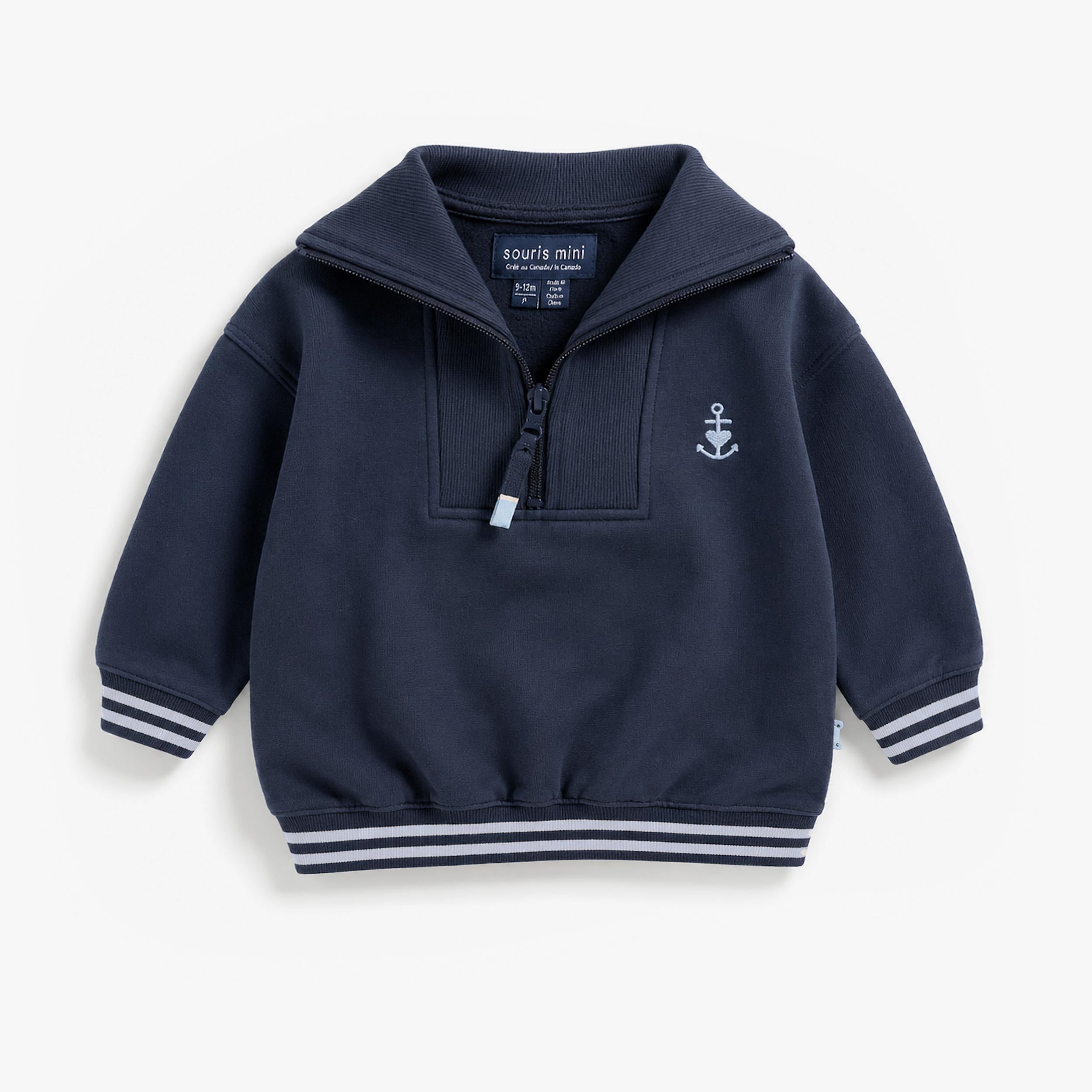 Chandail bleu foncé demi-zip, bébé - Souris Mini