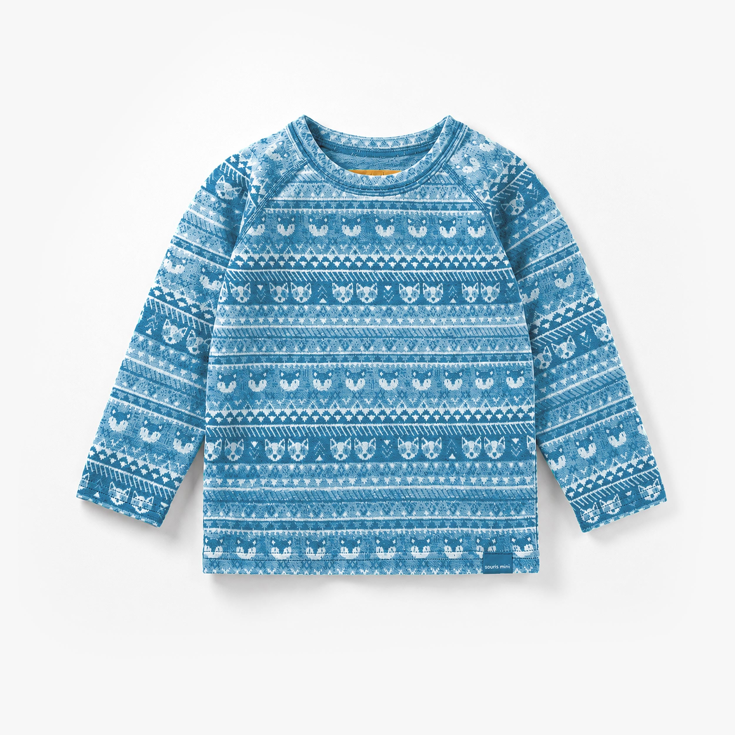 Chandail bleu en laine mérinos à motifs pour bébé