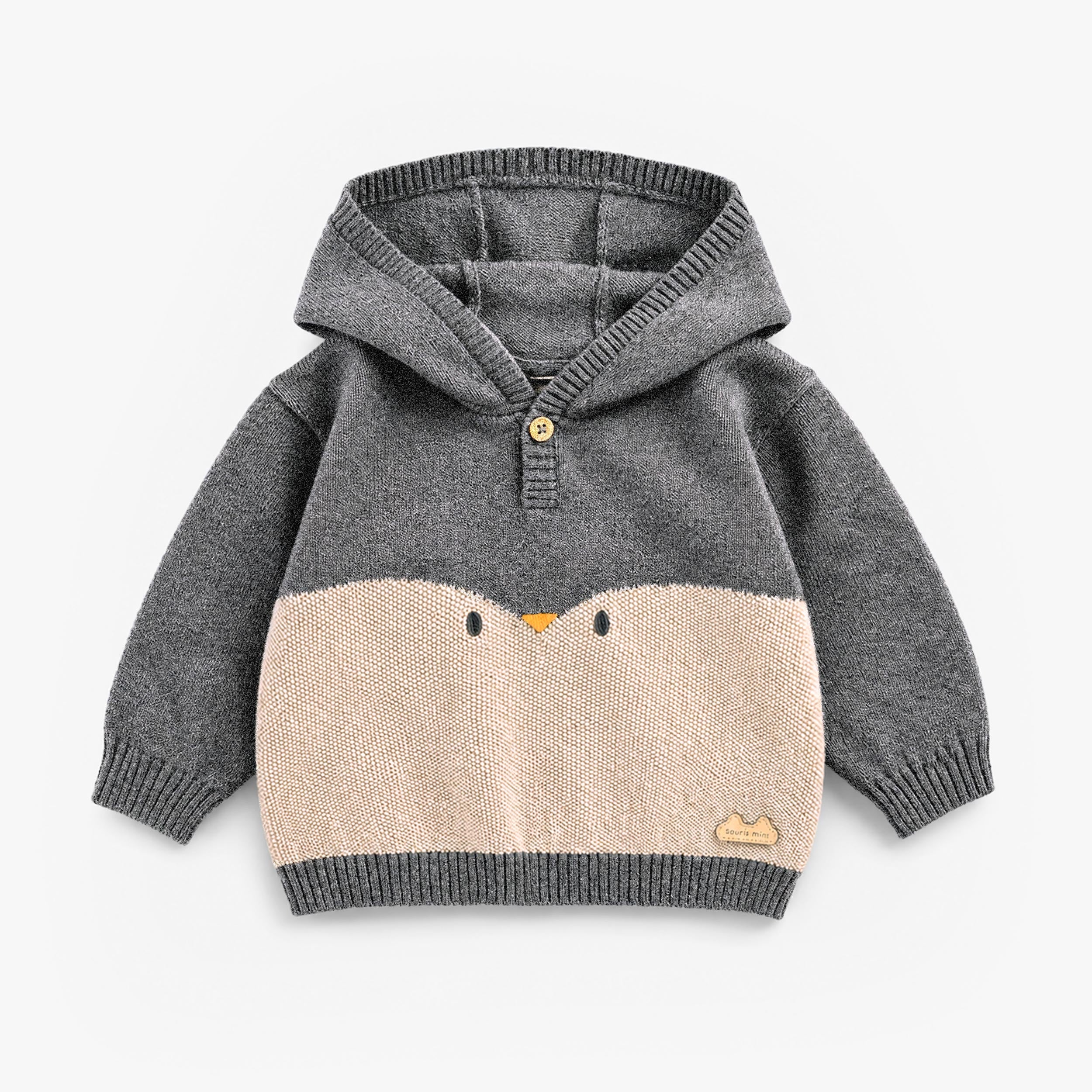 Chandail à capuchon gris à motif de pingouin en tricot, naissance - Souris MIni