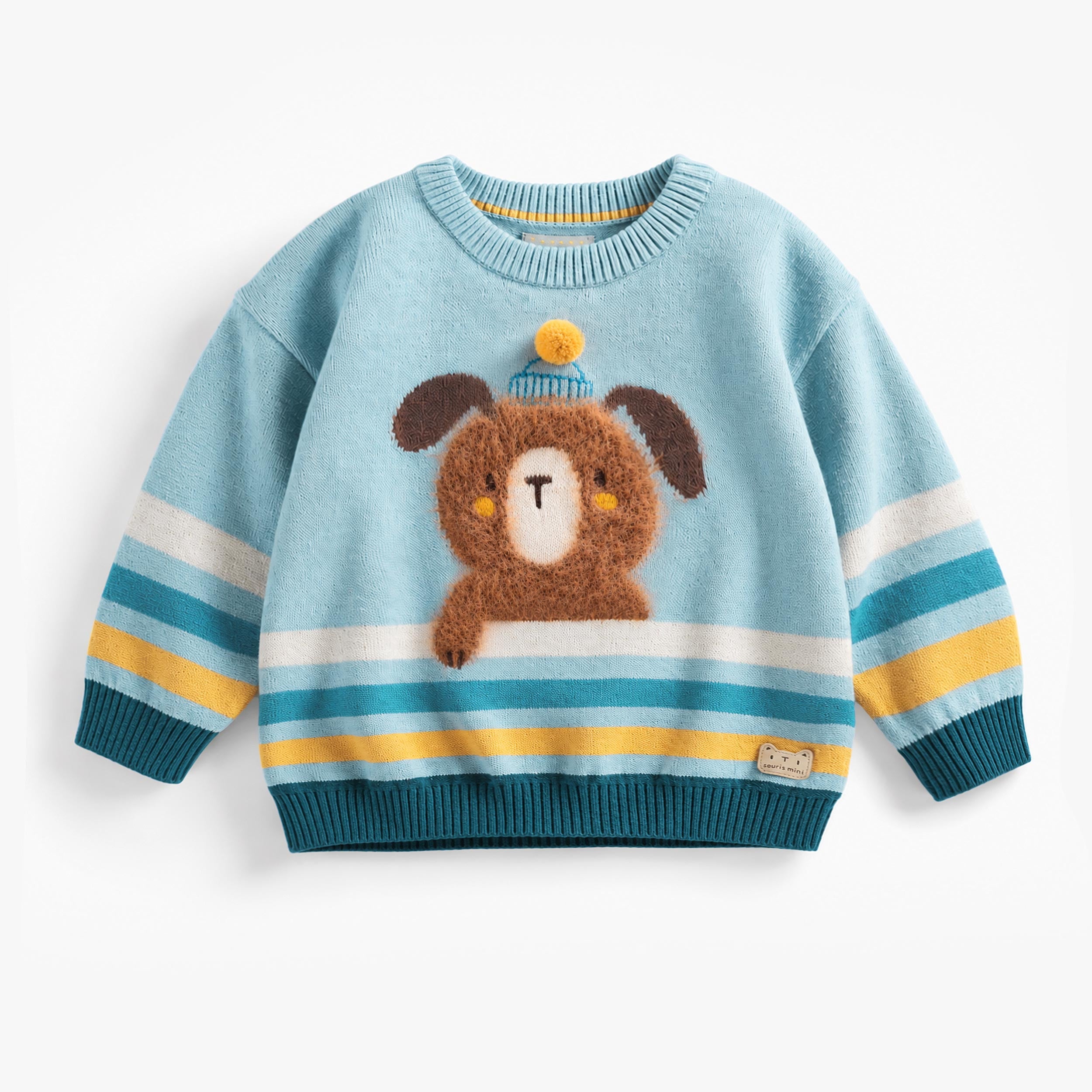 Chandail de maille bleu avec illustration, bébé - Souris Mini