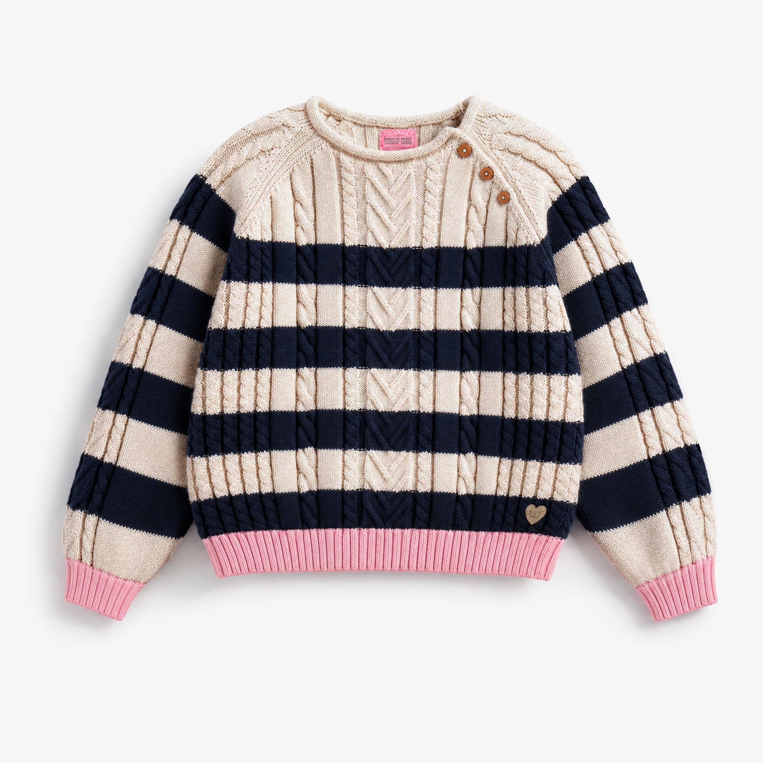 Chandail de maille crème et bleu foncé à rayures, enfant - Souris Mini