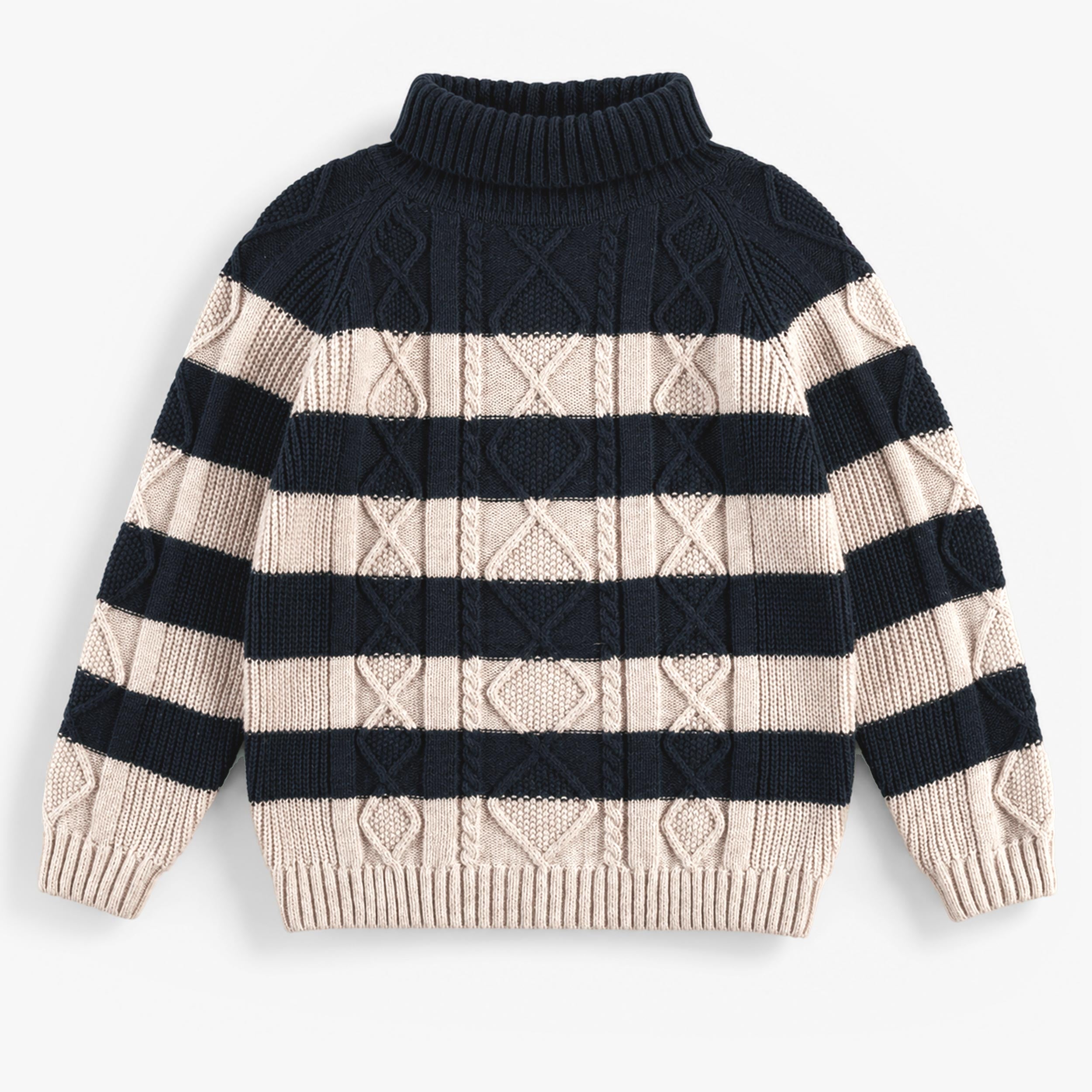 Chandail en tricot bleu foncé et crème à rayures, enfant - Souris Mini