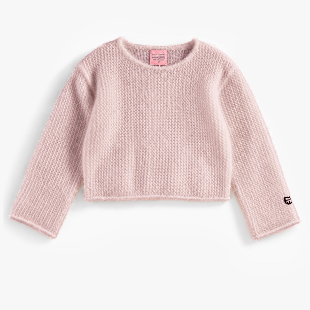 Chandail rose en maille à coupe courte, enfant fille - Souris Mini