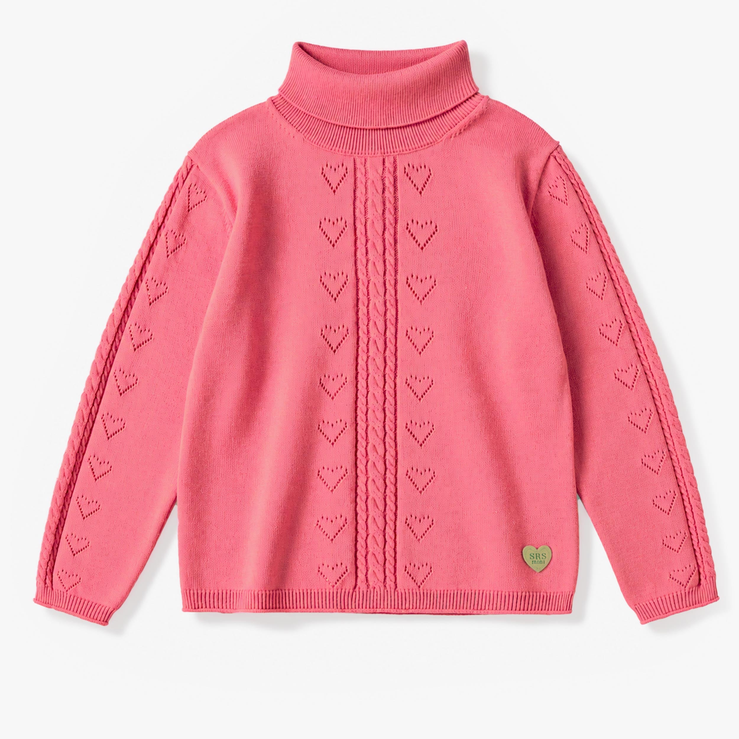 Chandail rose en tricot à col montant, enfant fille - Souris Mini