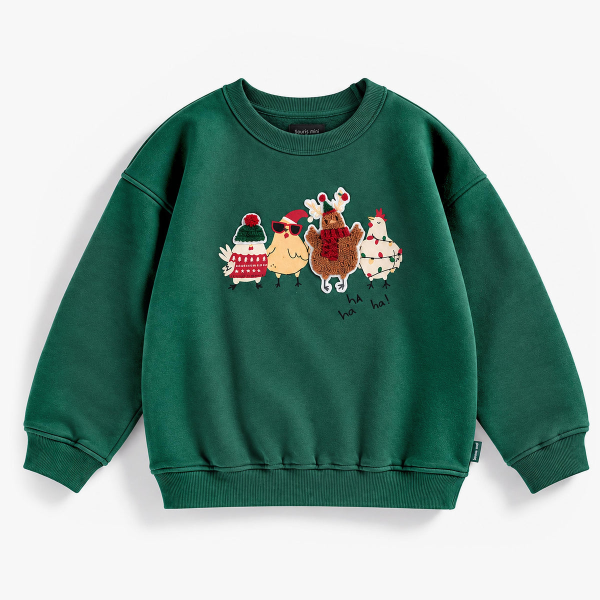 Chandail vert en coton ouaté à illustration des Fêtes, enfant garçon - Souris Mini