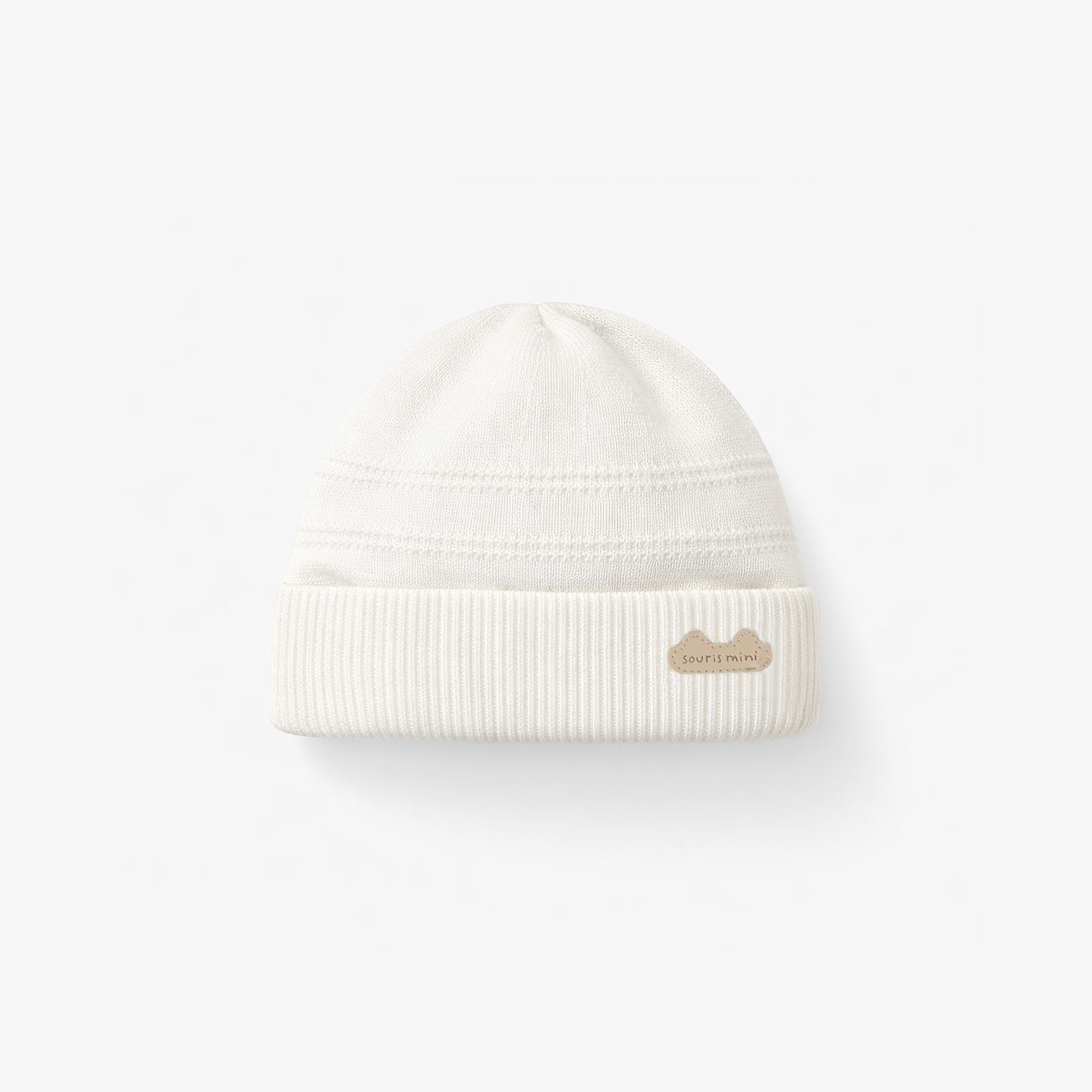 Chapeau crème en tricot avec rayures, naissance - Souris Mini