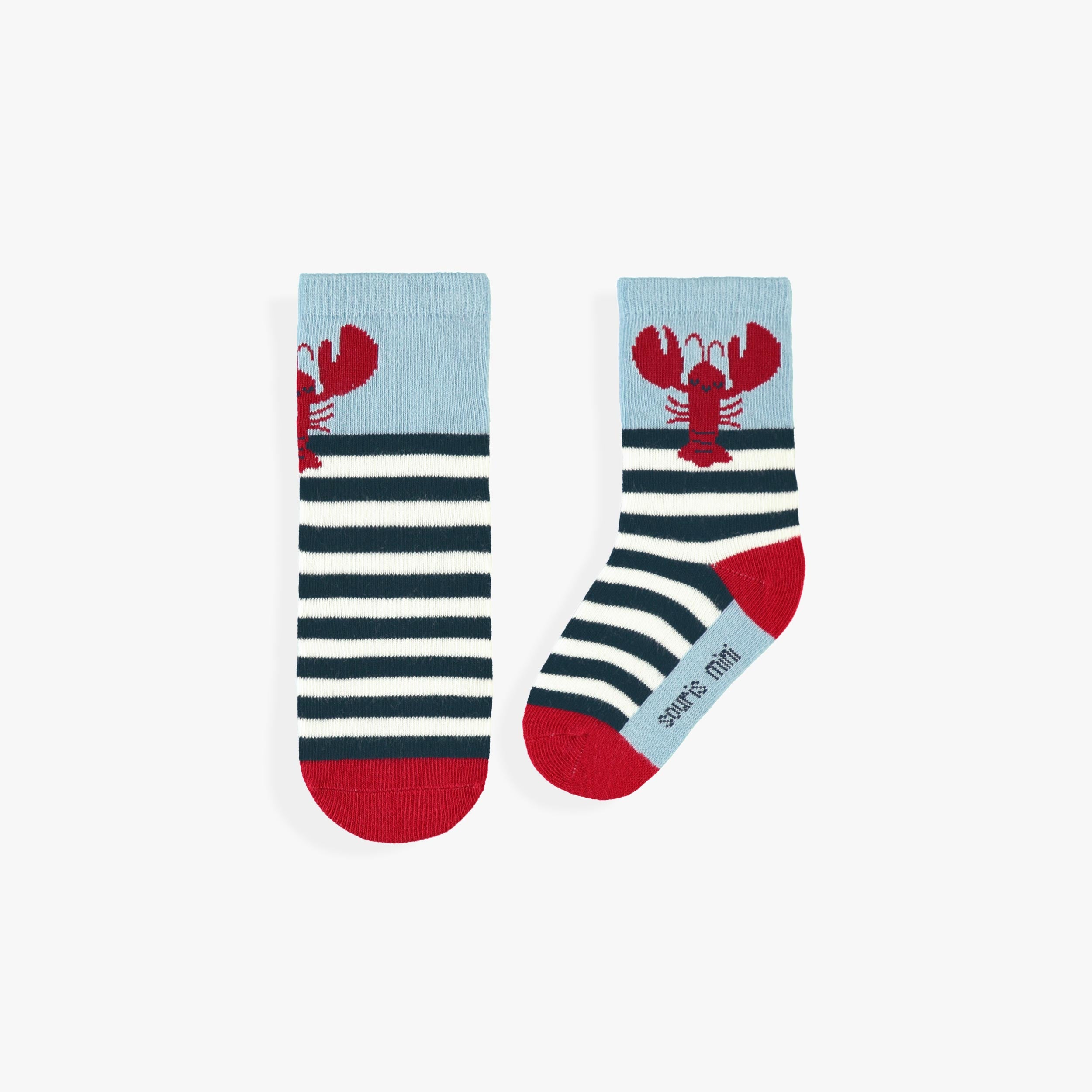 Chaussettes crème et marine avec rayures et homard, bébé - Souris Mini