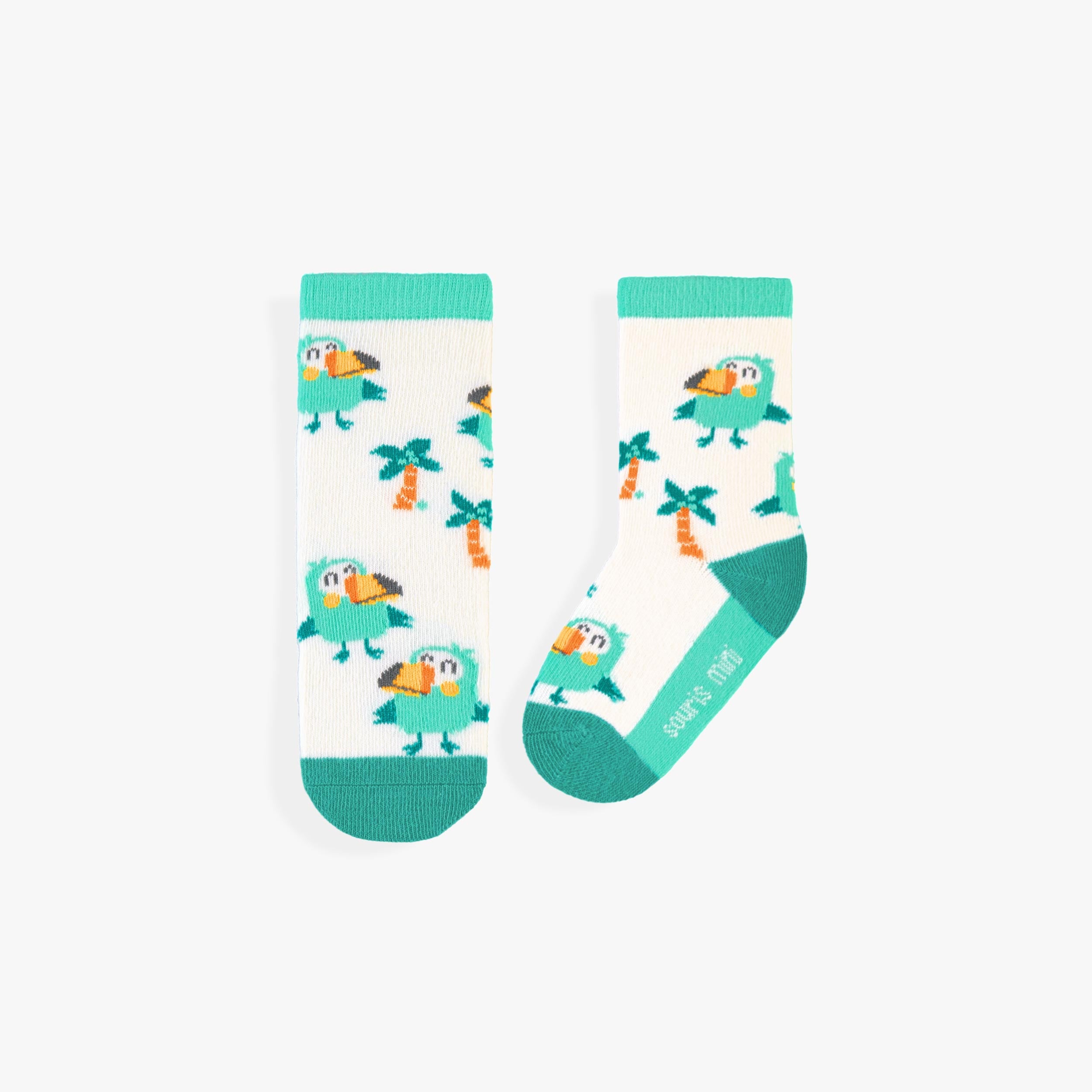Chaussettes crème et turquoise à motifs de palmiers et toucans, bébé - Souris Mini