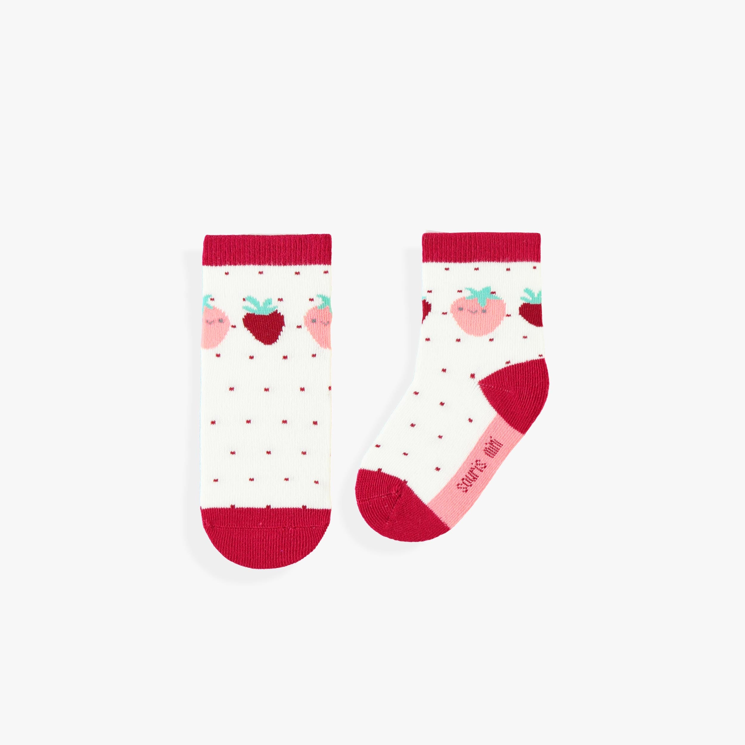 Chaussettes crème avec fraises, bébé - Souris Mini