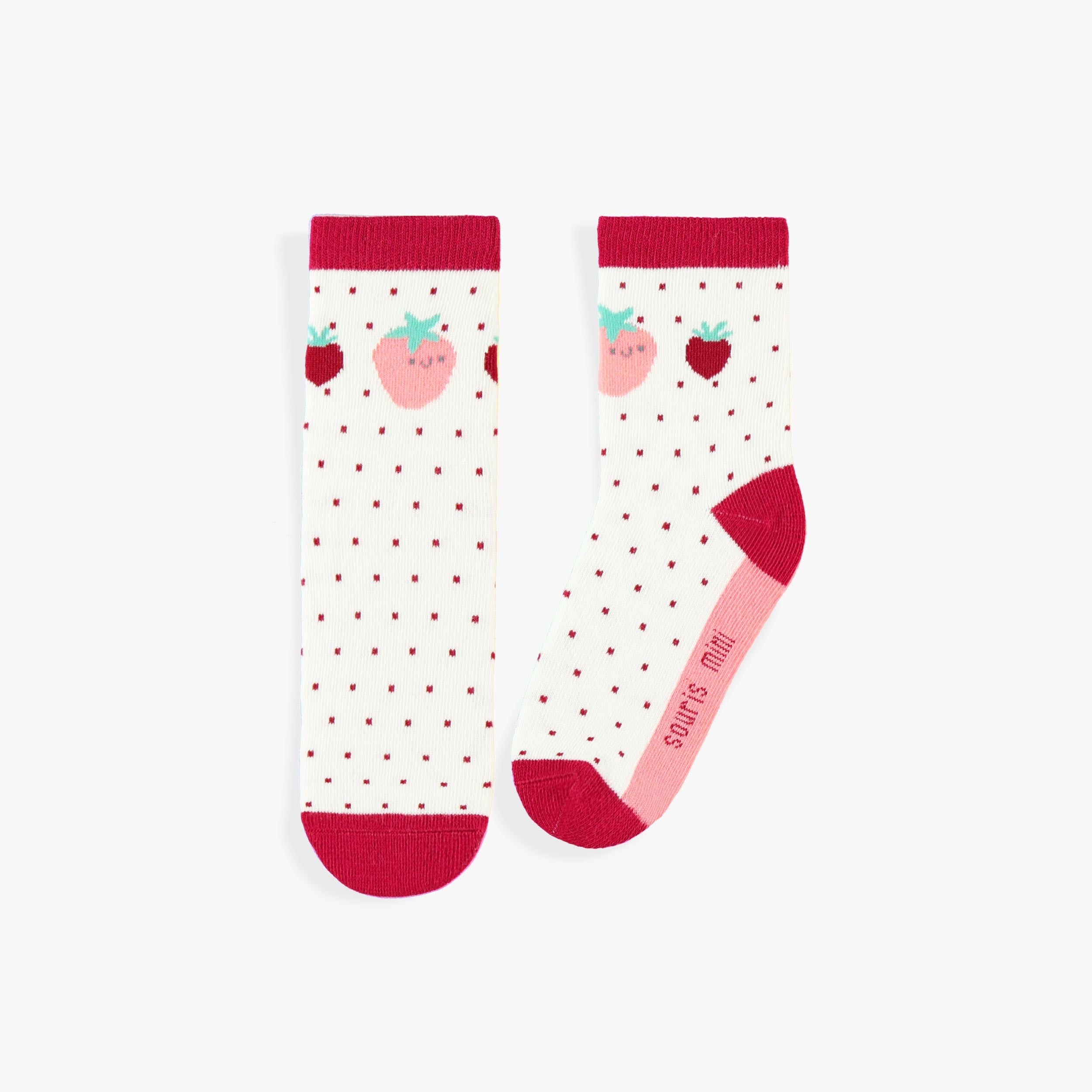 Chaussettes crème avec fraises, enfant - Souris Mini