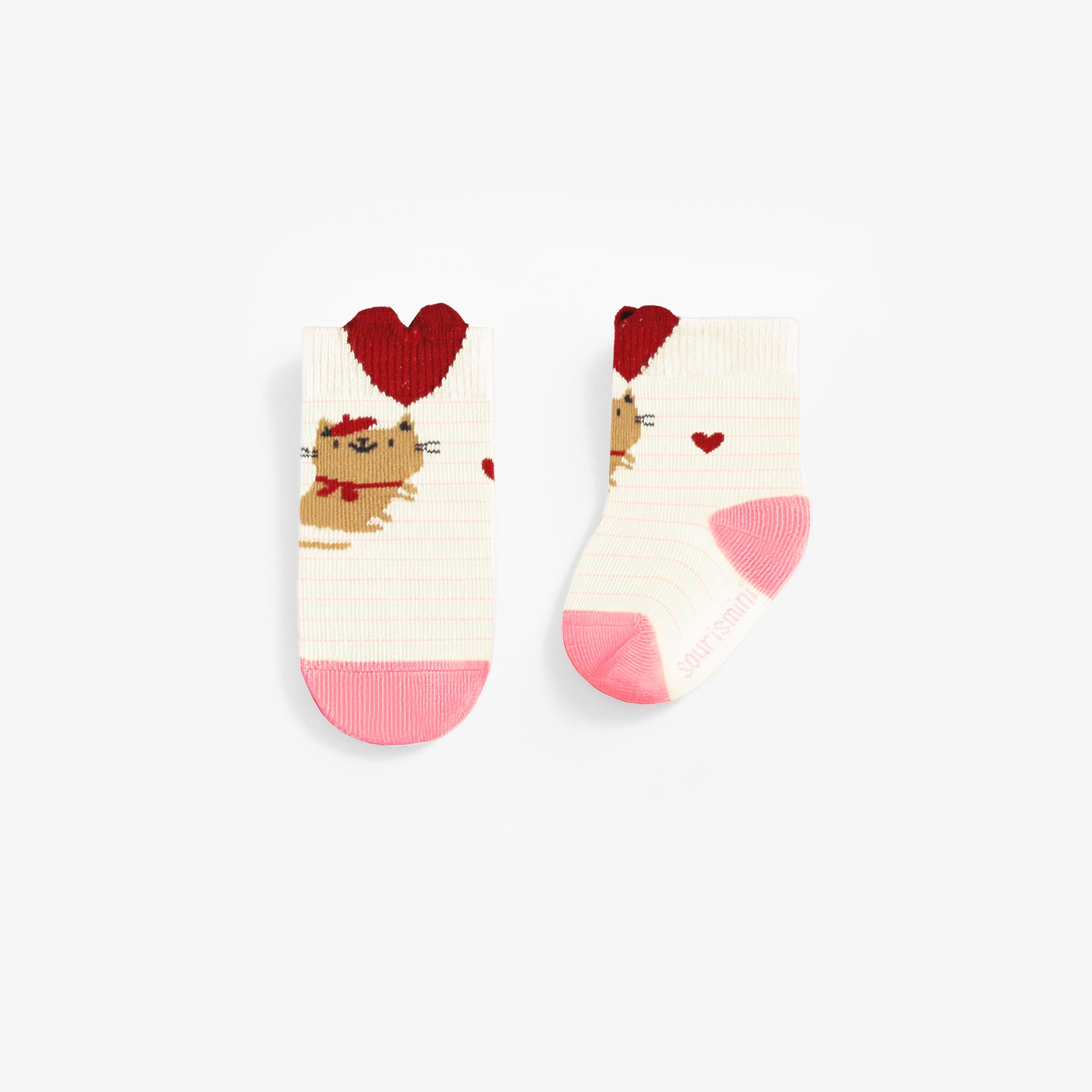 Chaussettes crème avec rayures et chat, naissance - Souris Mini