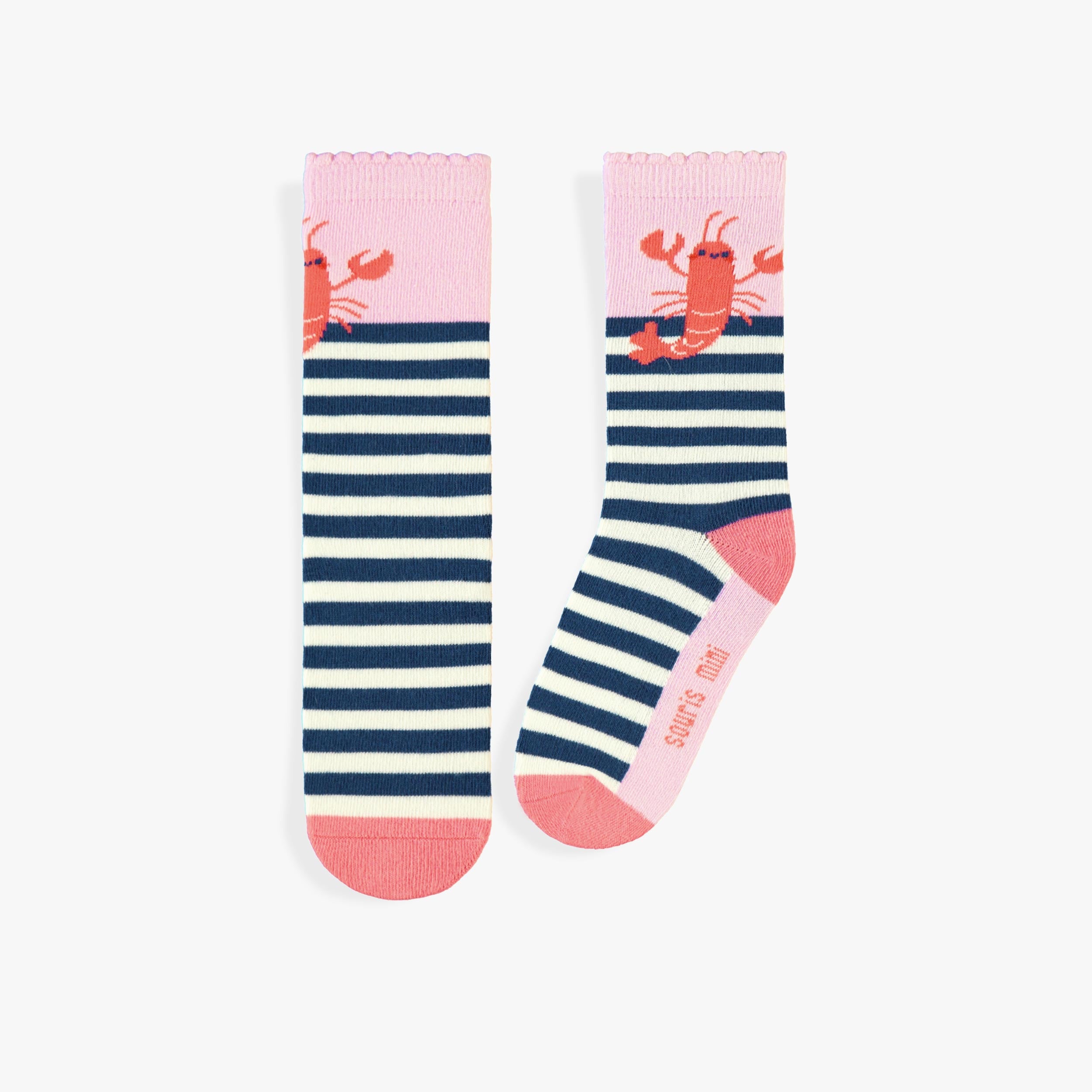 Chaussettes crème et marine avec rayures et homard, enfant - Souris Mini