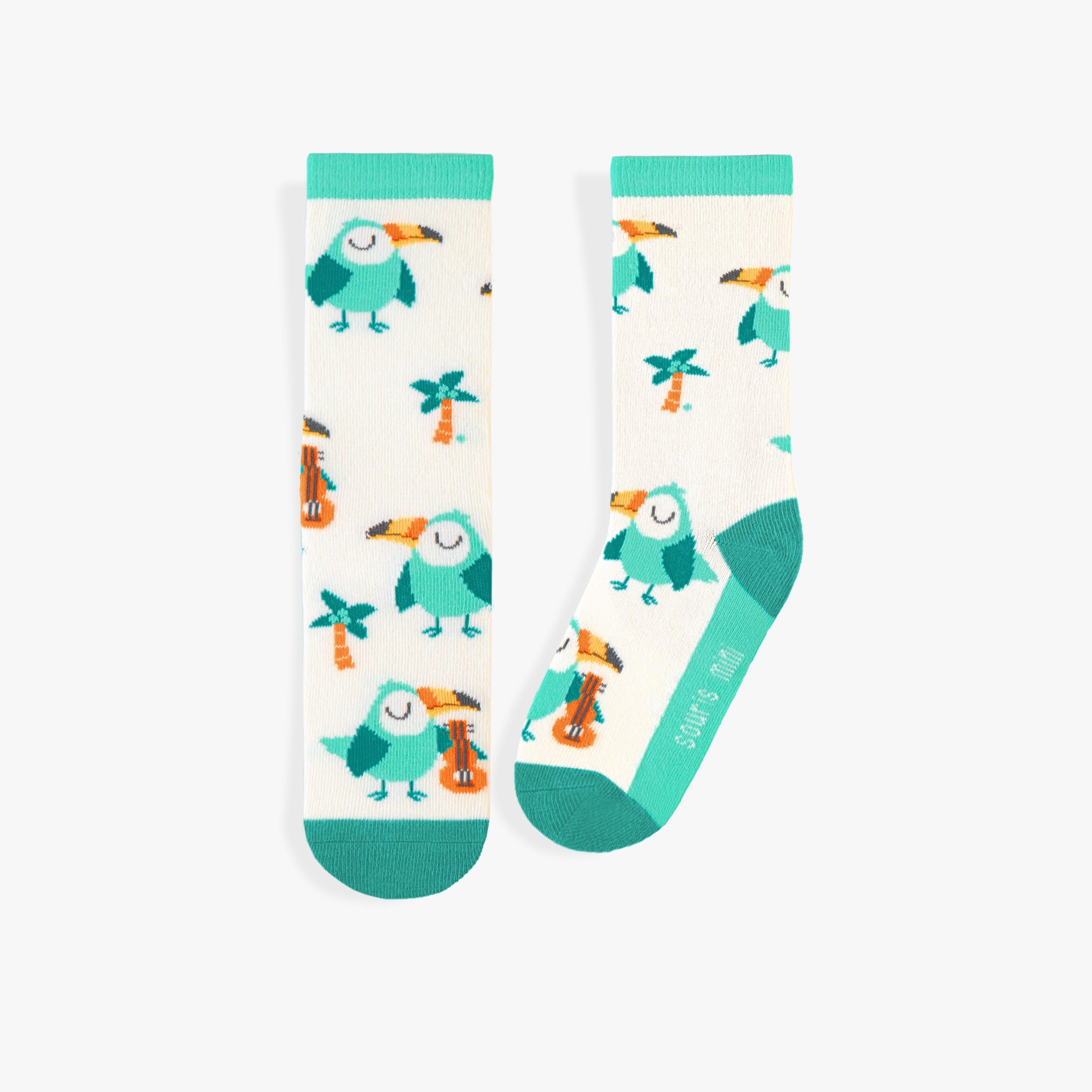 Chaussettes crème et turquoise avec palmiers et toucans, enfant - Souris Mini