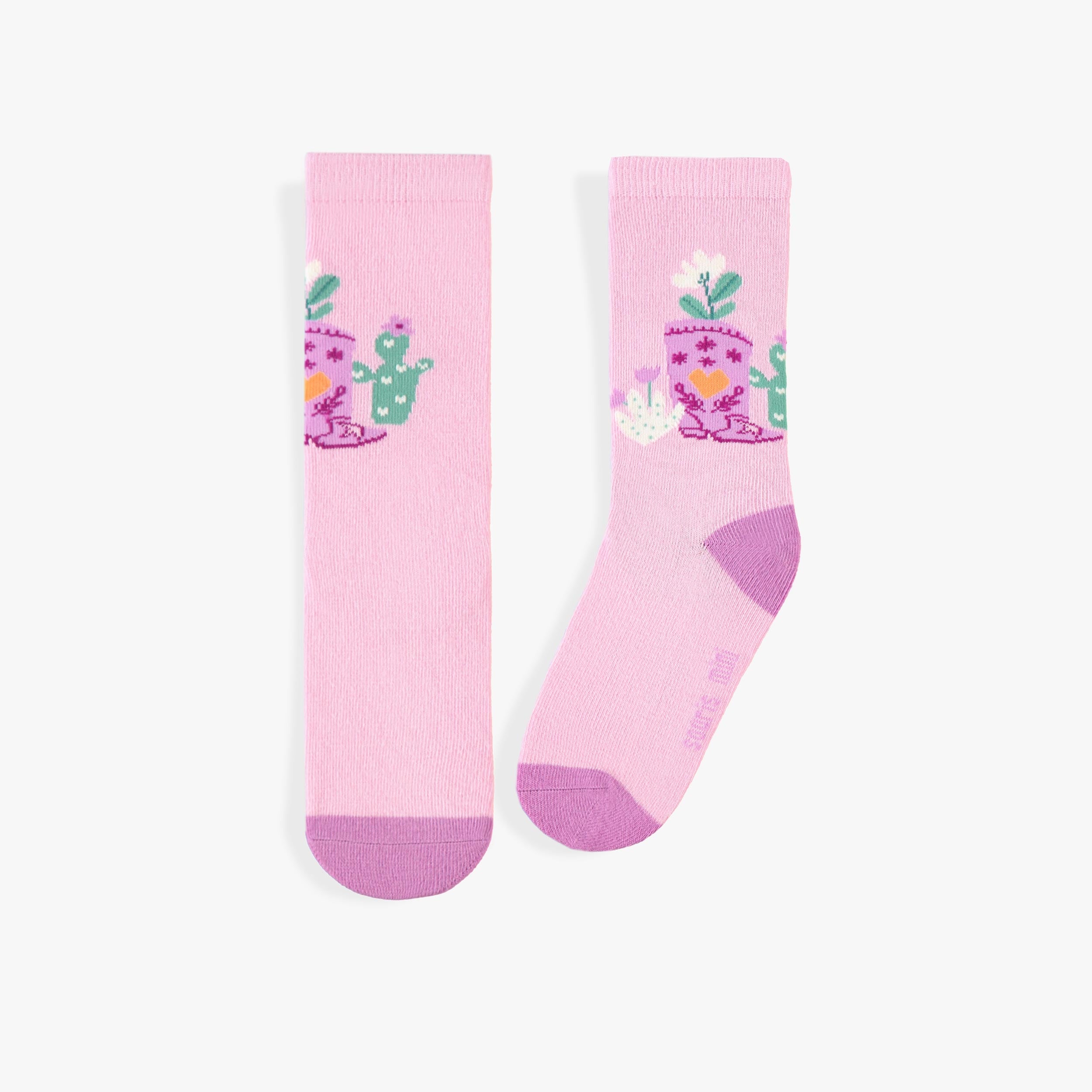Chaussettes roses avec cactus et botte de cowboy, enfant - Souris Mini