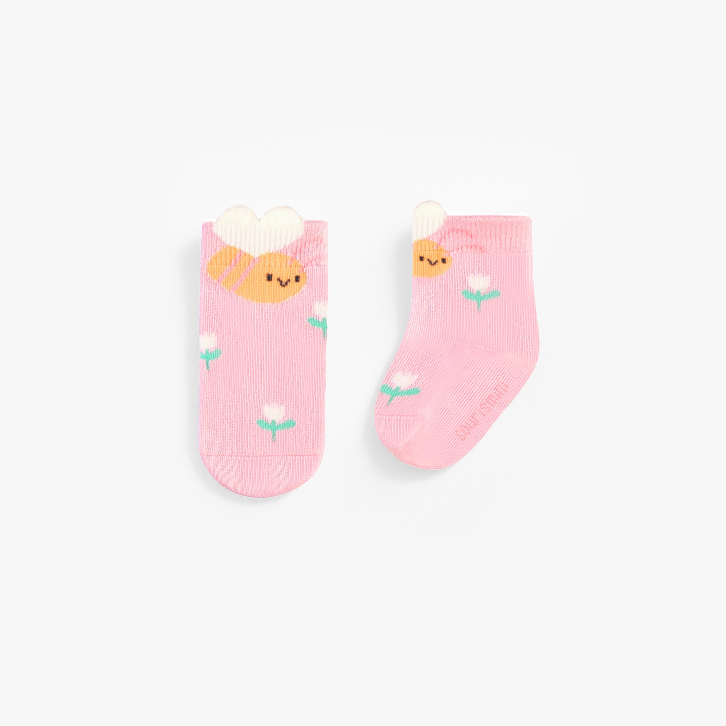 Chaussettes roses avec fleurs et abeille, naissance - Souris Mini