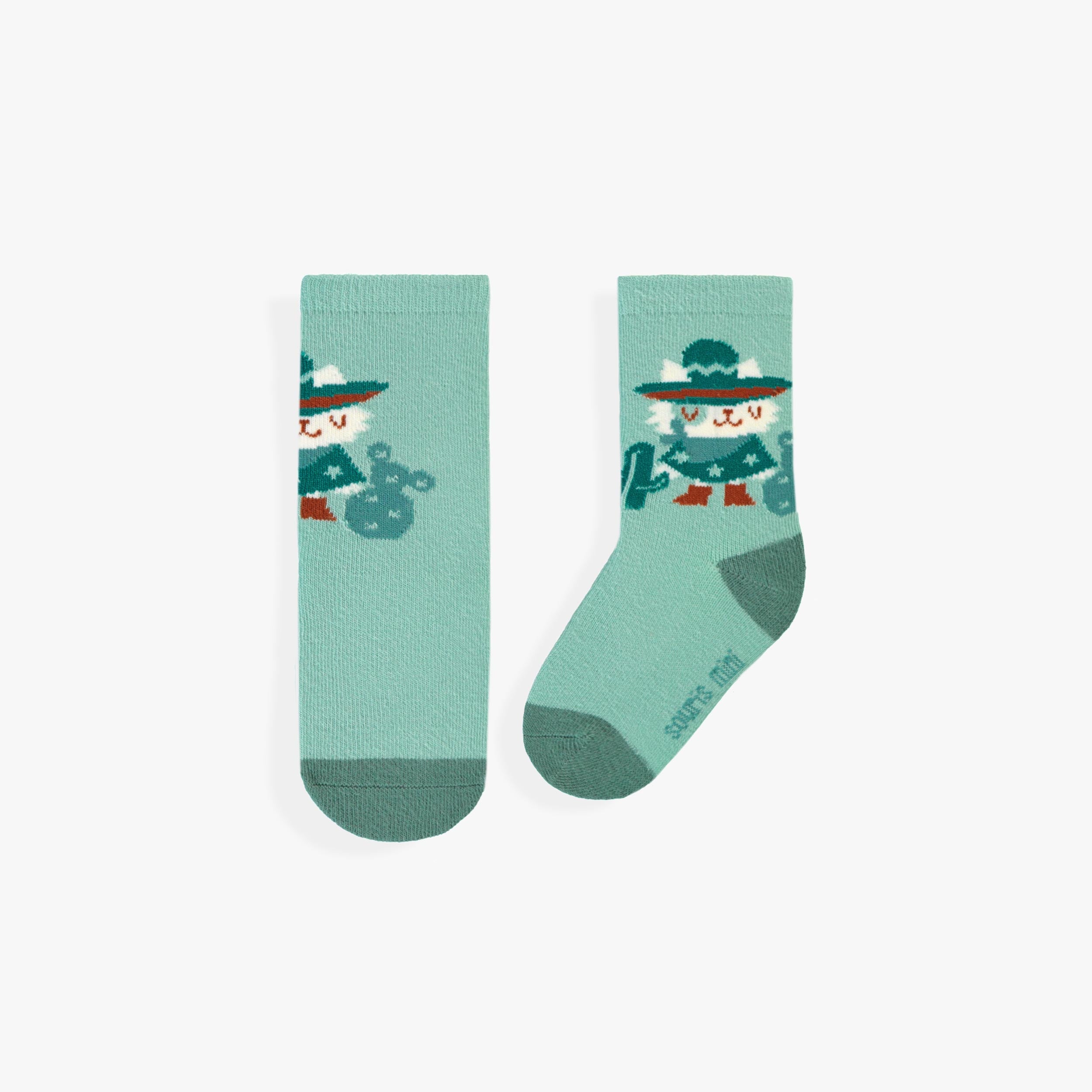 Chaussettes turquoise avec cactus et chat, bébé - Souris Mini