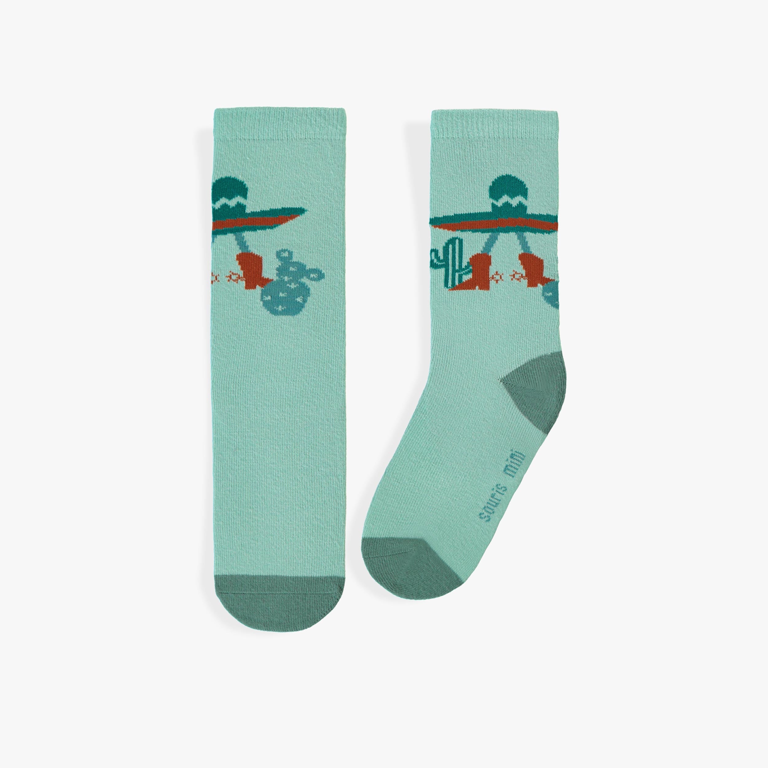 Chaussettes turquoise à motifs de cactus, enfant - Souris Mini