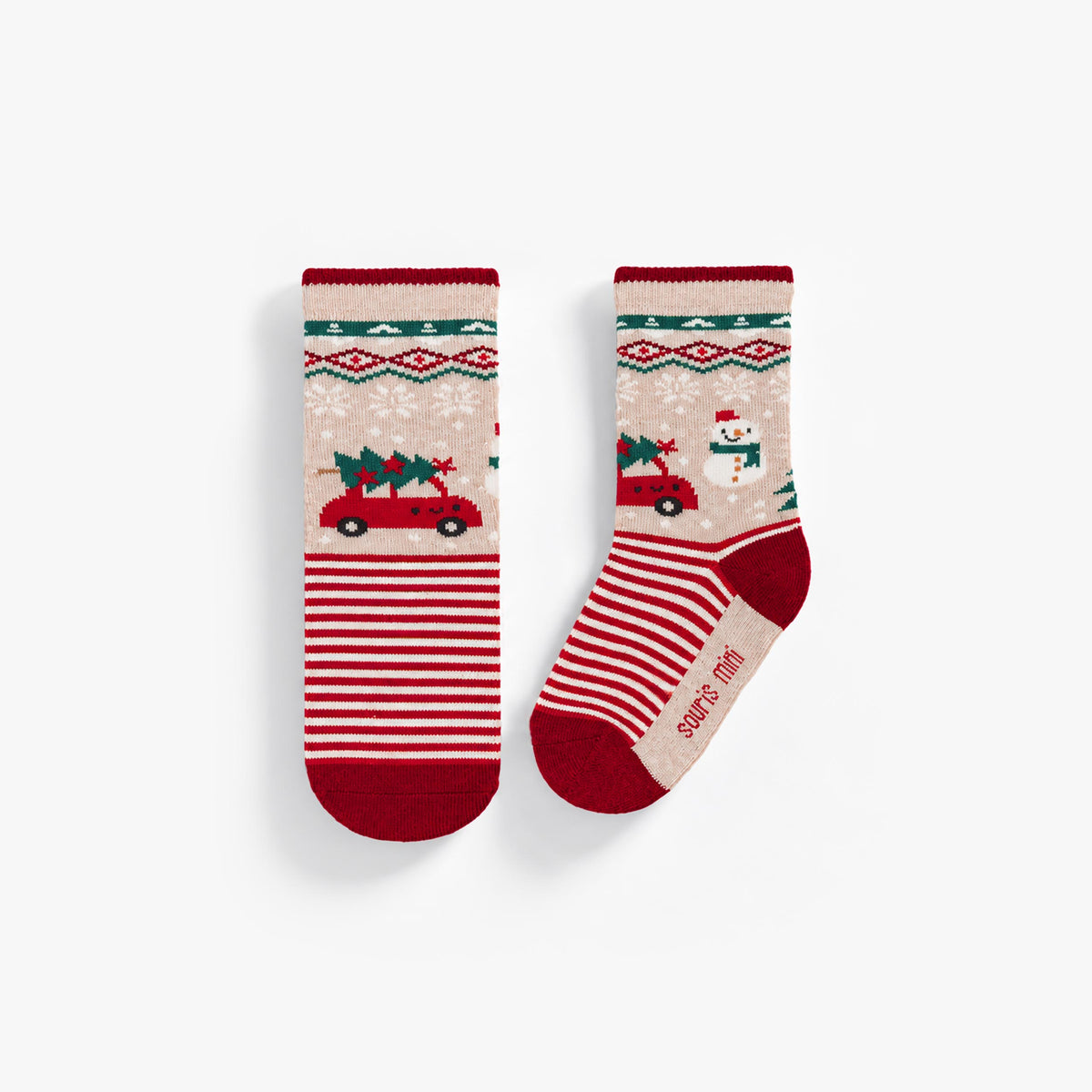 Chaussettes beige à imprimé des Fêtes, bébé - Souris Mini
