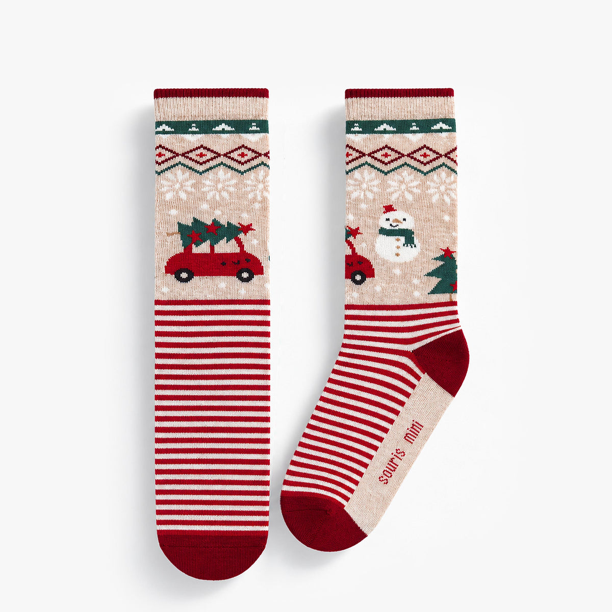 Chaussettes crème à imprimé des Fêtes, adulte - Souris Mini