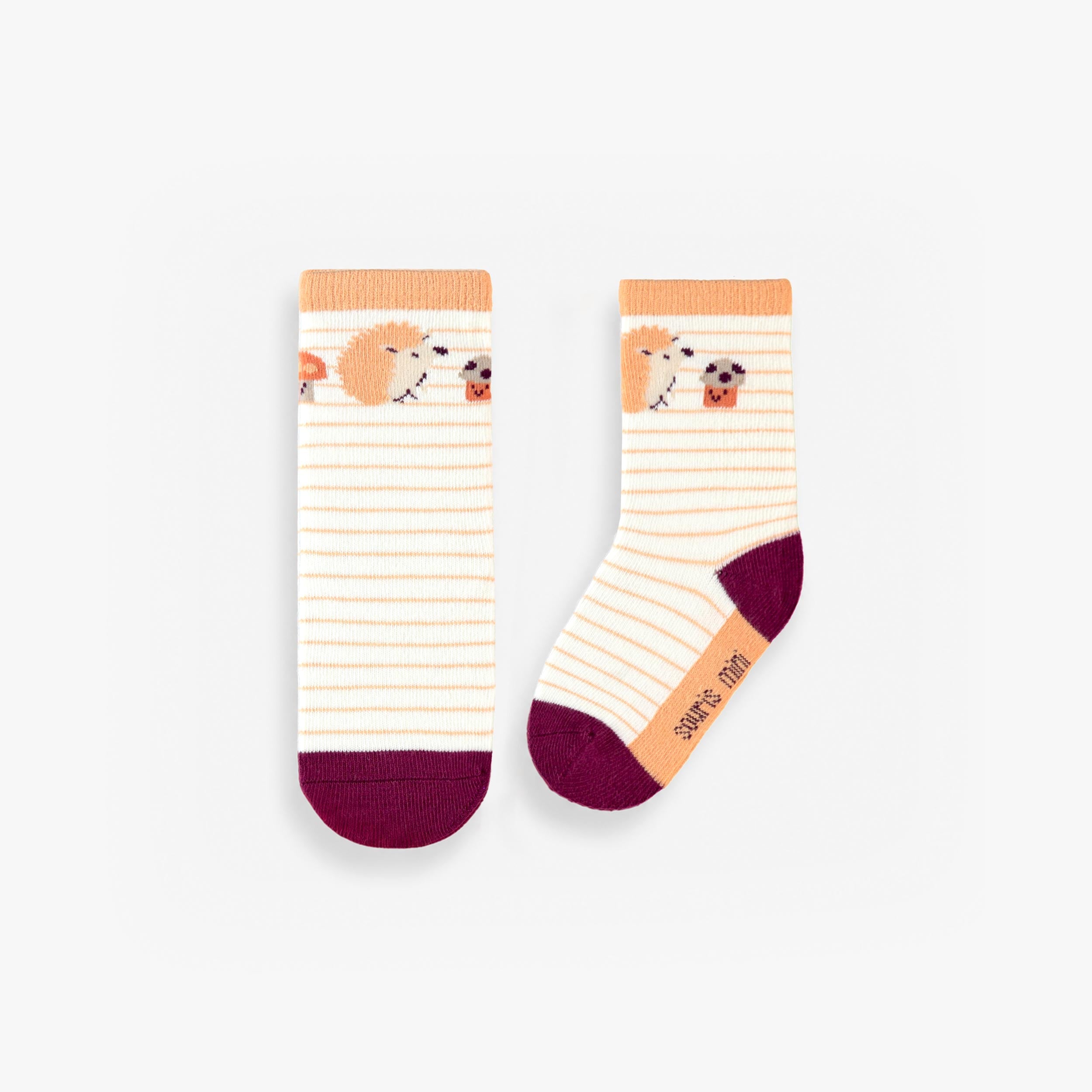 Chaussettes crème rayées à petits animaux, bébé garçon - Souris MIni