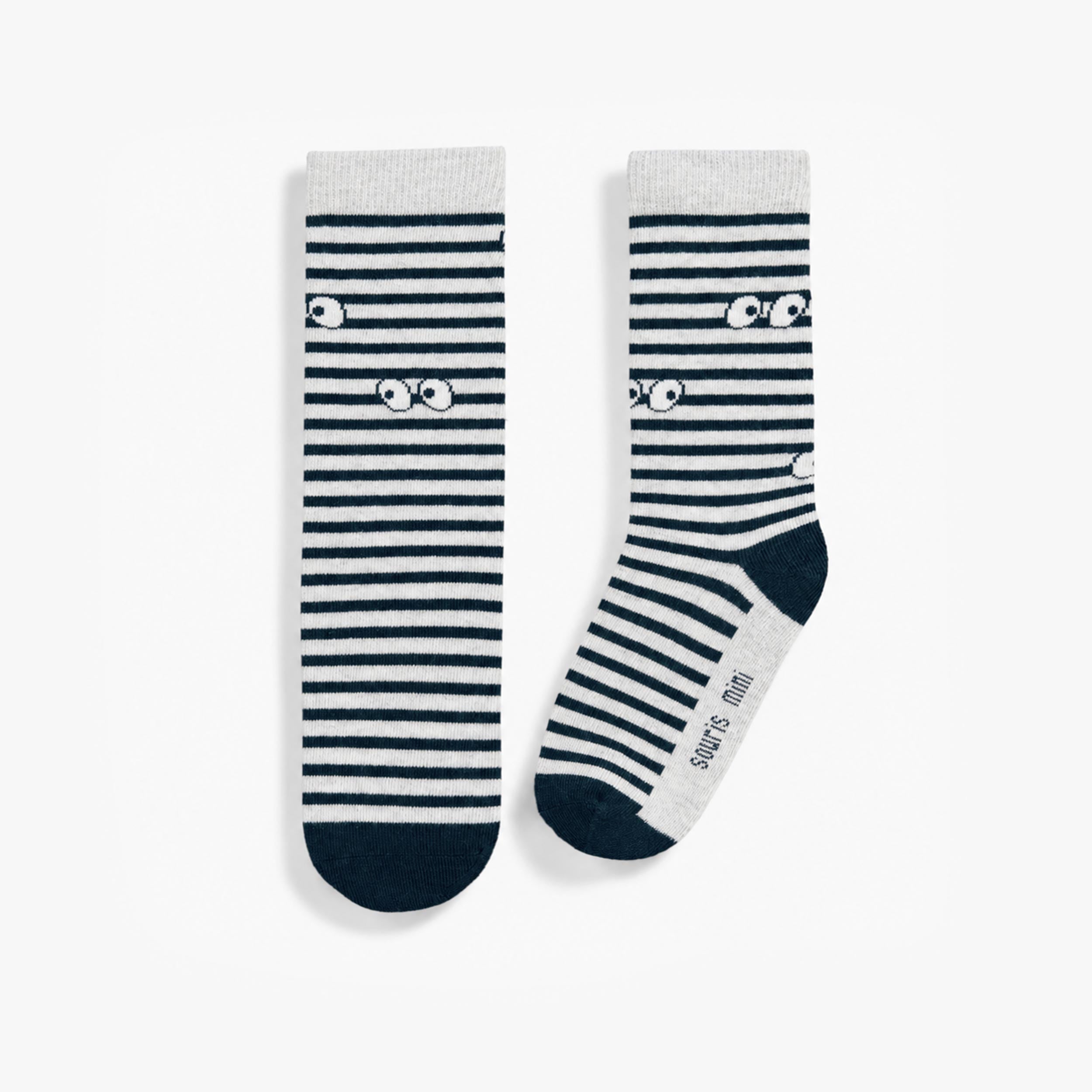 Chaussettes crème rayées à petits yeux, enfant garçon - Souris Mini