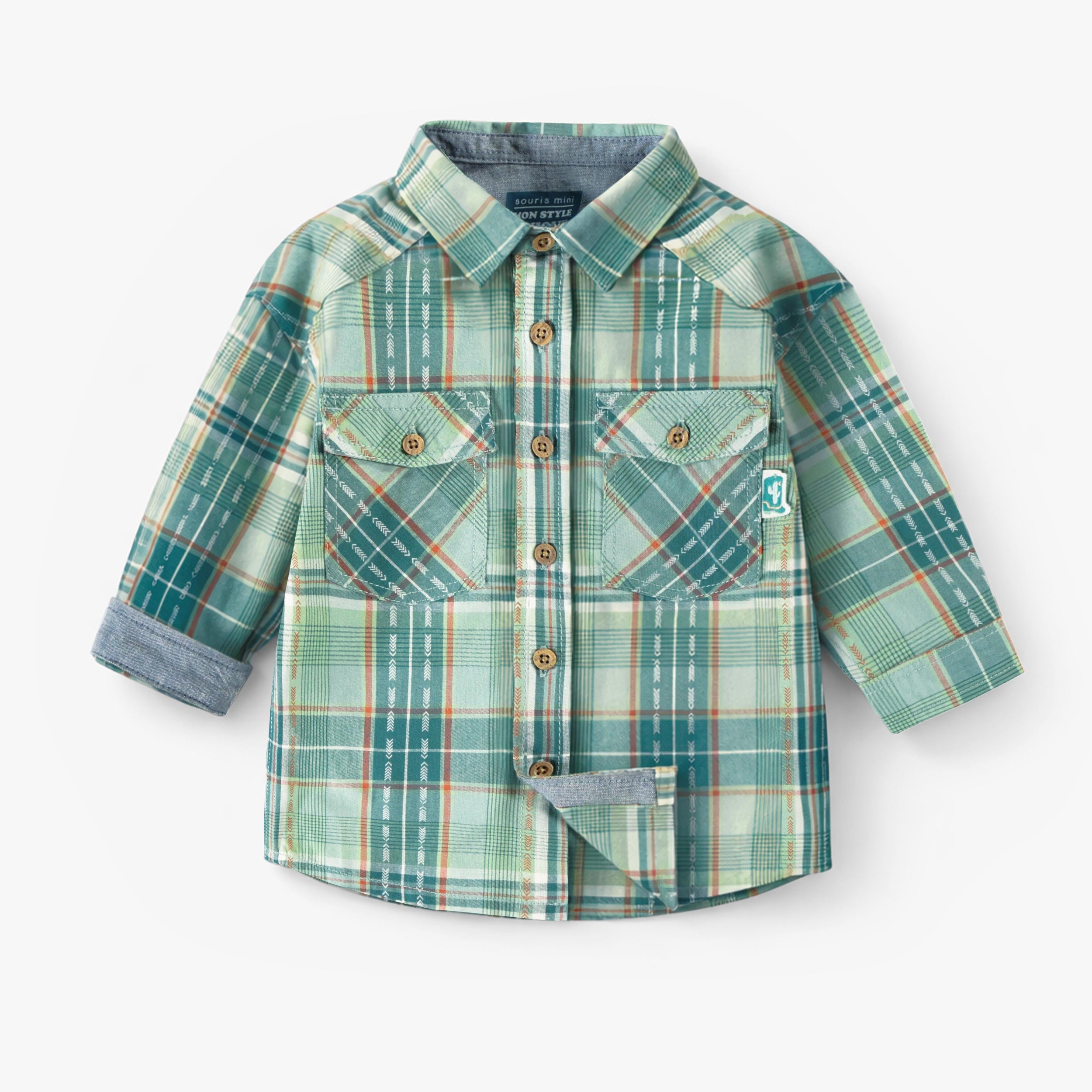 Chemise turquoise à carreaux, bébé - Souris Mini