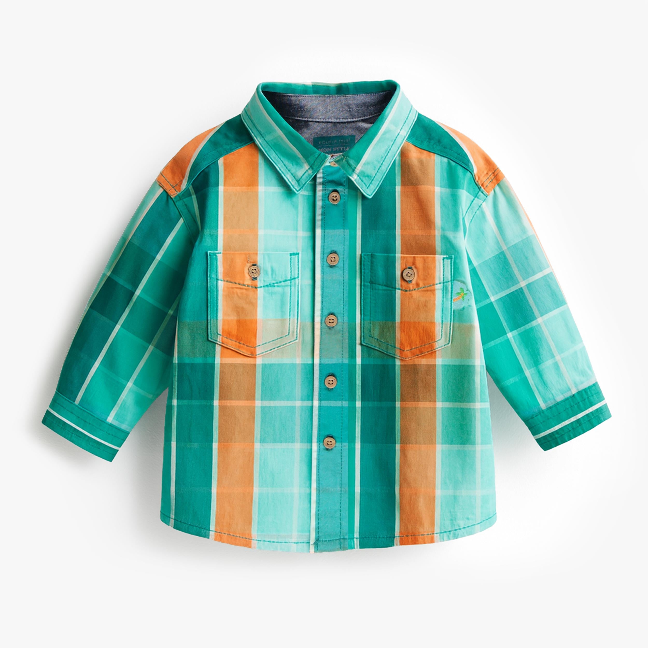 Chemise turquoise et orange à carreaux, bébé - Souris Mini