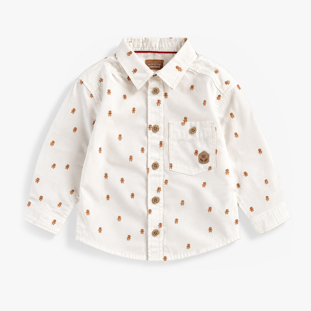 Chemise crème en popeline à motifs des Fêtes, bébé garçon - Souris Mini