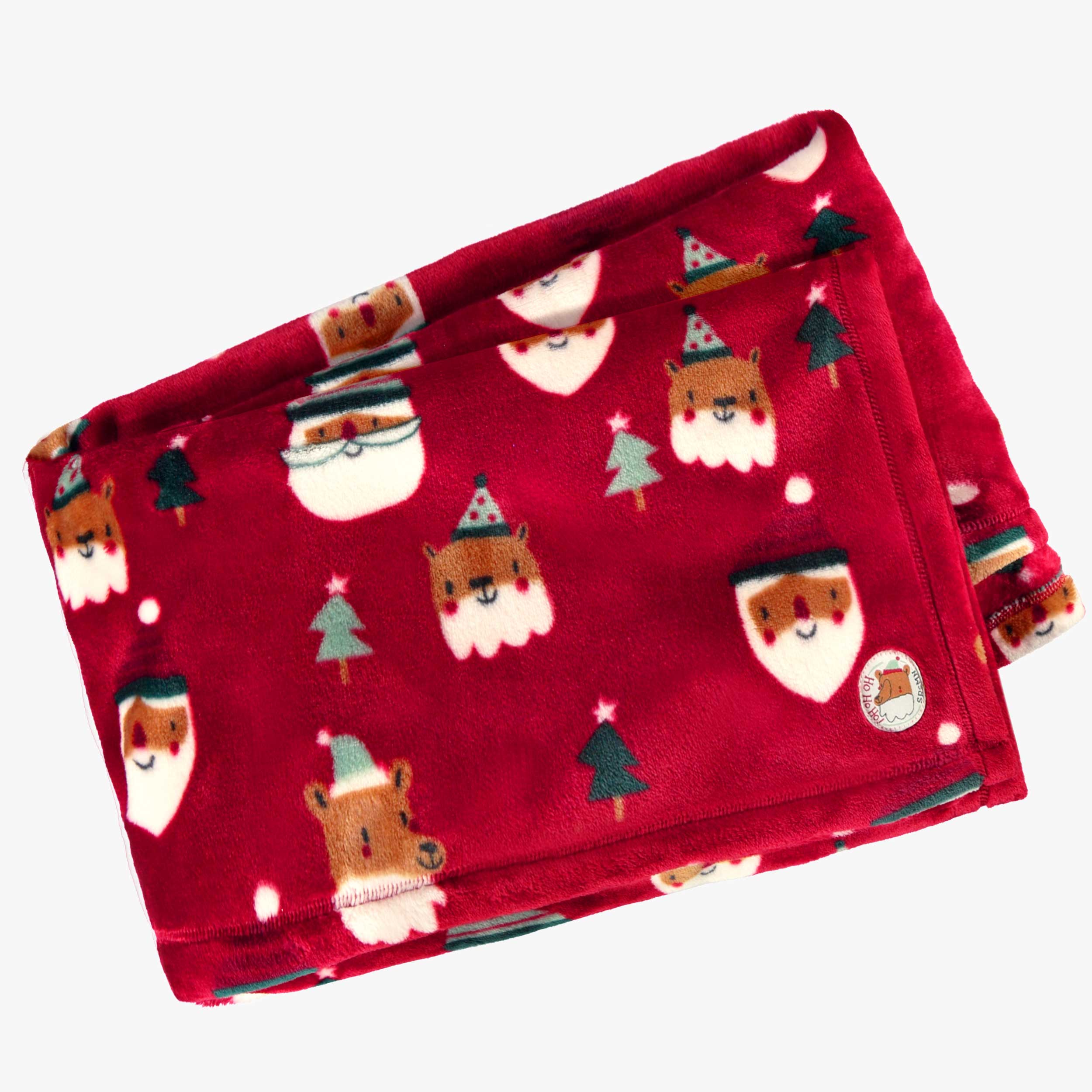 Couverture rouge en peluche avec motifs des Fêtes, enfant - Souris Mini