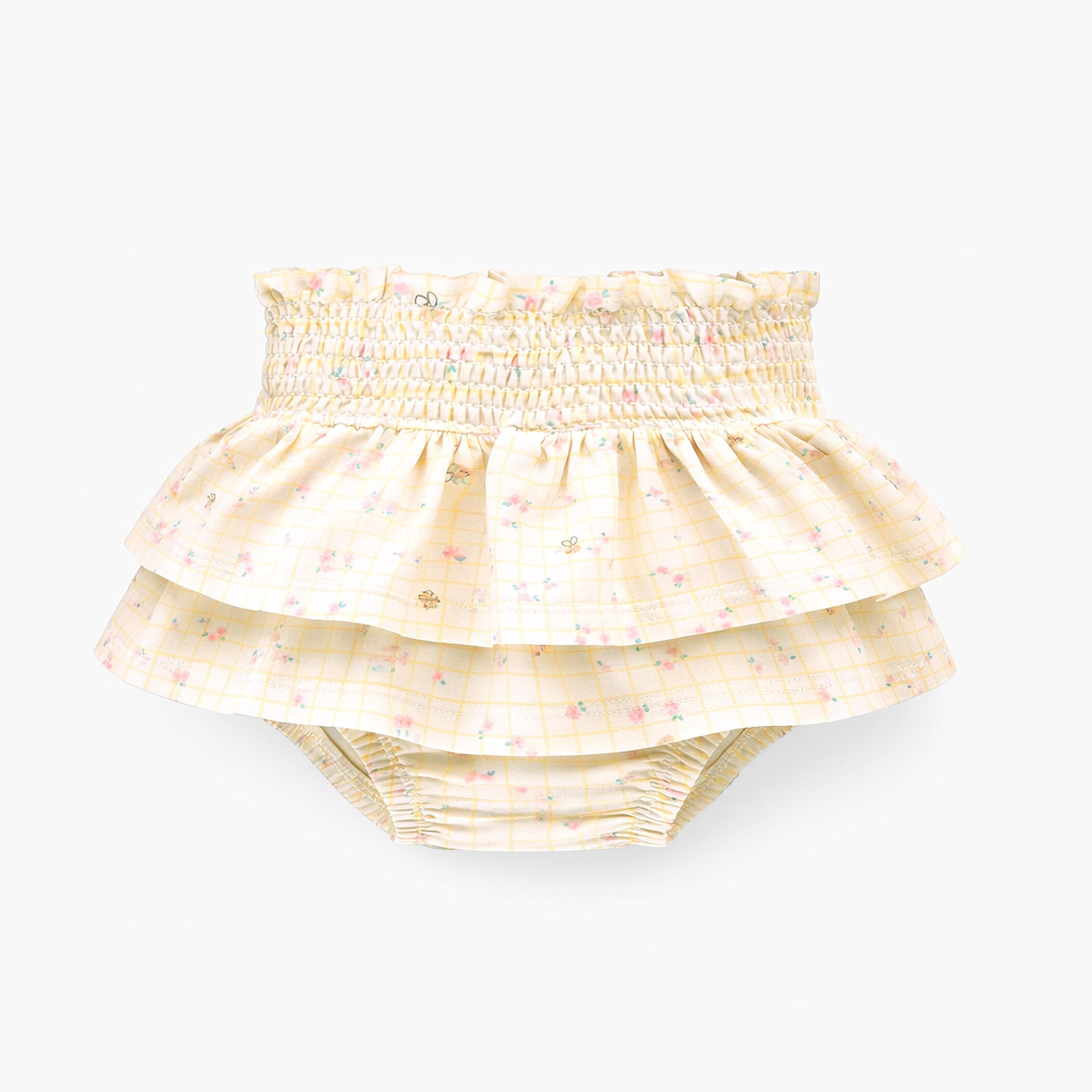 Culotte de l'ensemble deux pièces crème à carreaux et motif floral, naissance 