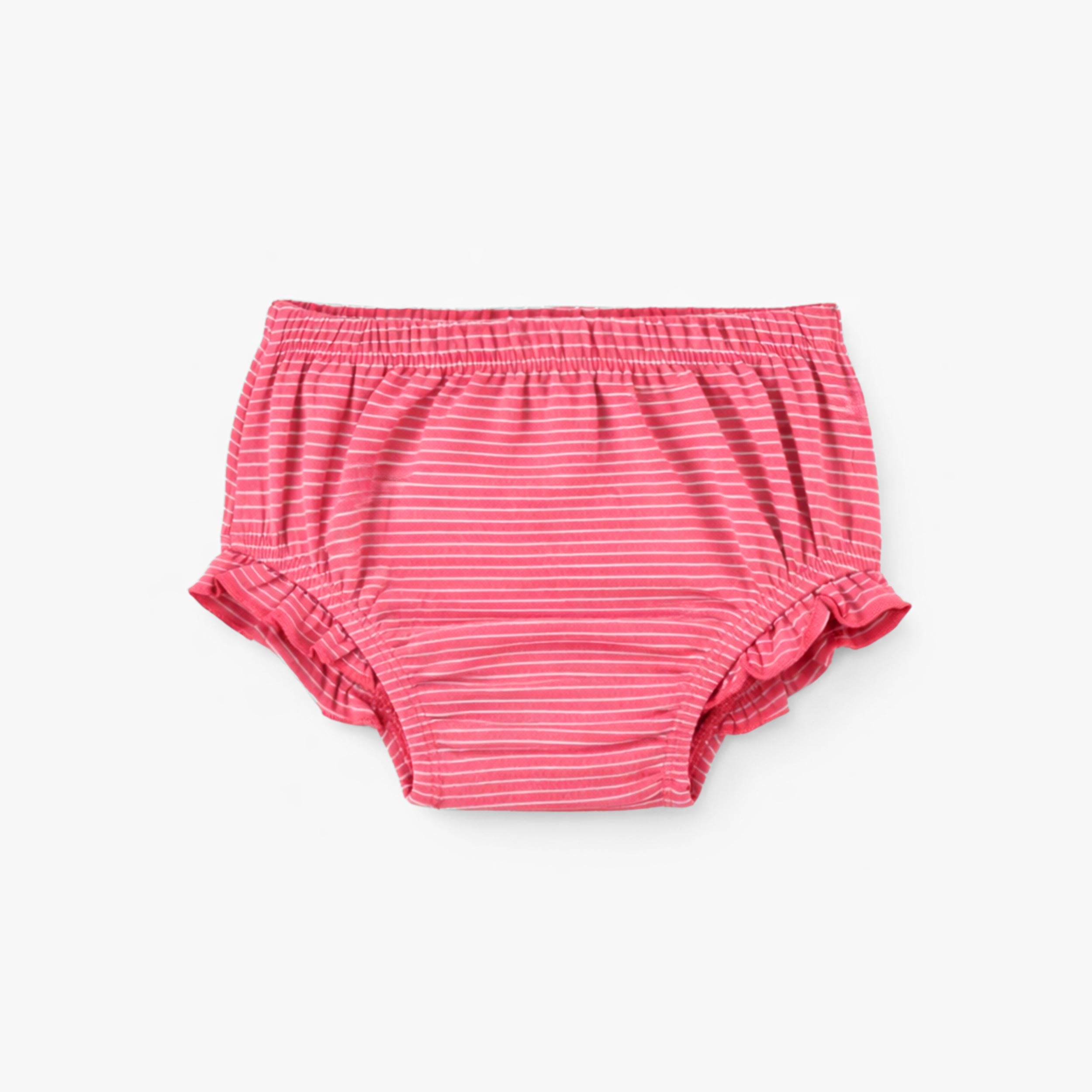 Vue de la culotte bloomer de la robe et bloomer rouge et crème à rayures, naissance